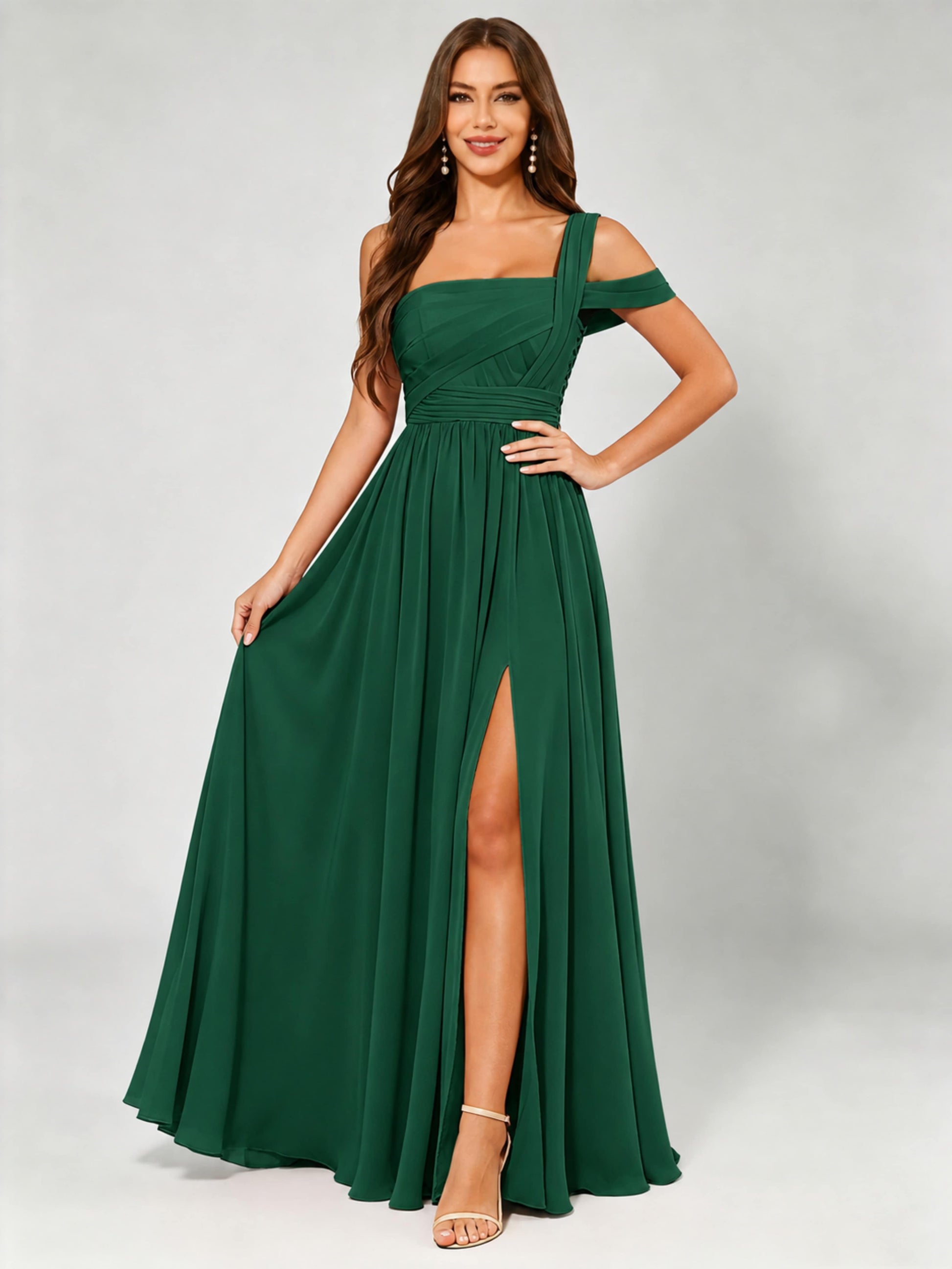 One Shoulder Chiffon Pleated Bridesmaid Dresses for Wedding