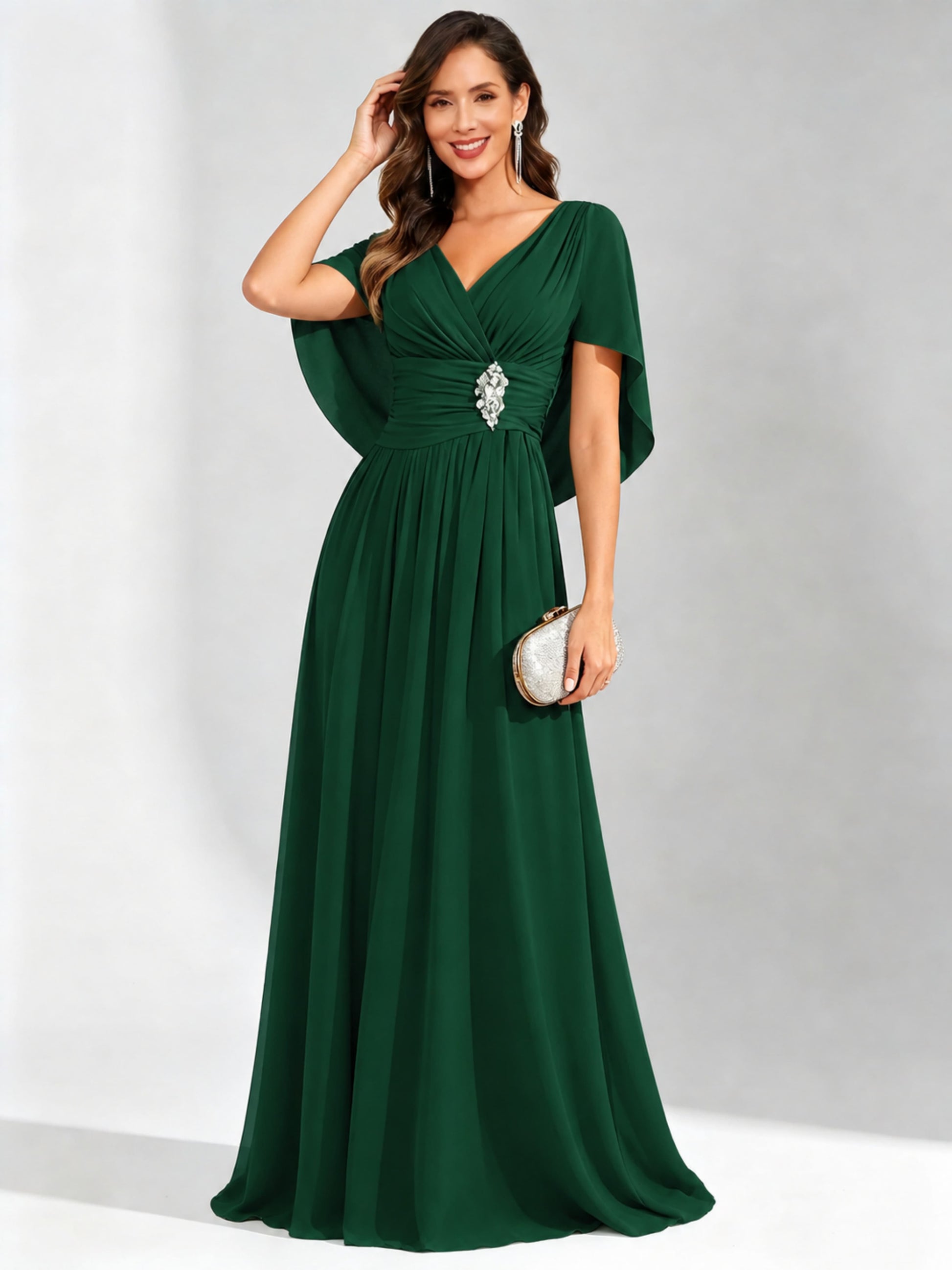 Long Chiffon Dressy Mother of The Bride Dresses with Cape