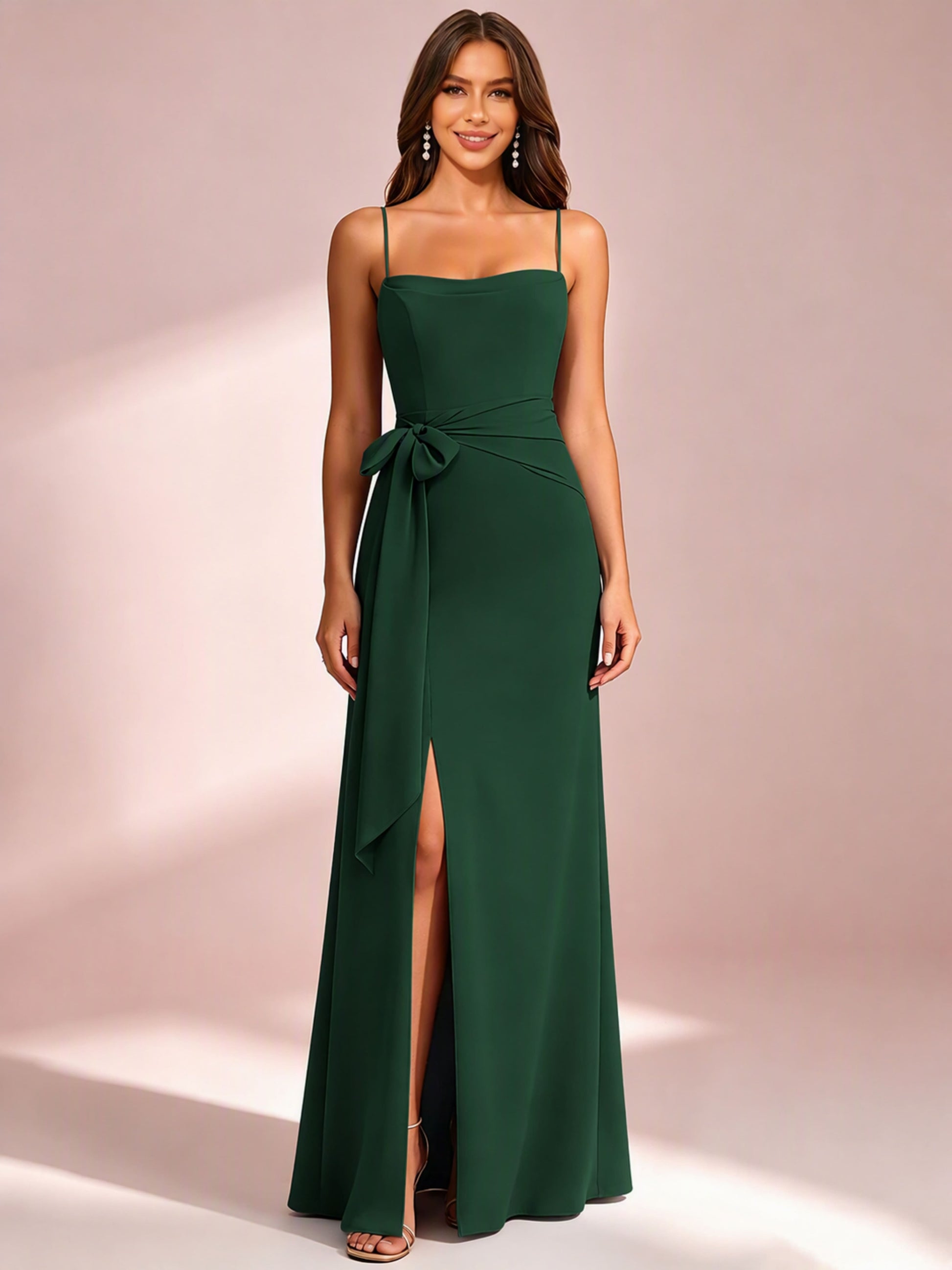 Spaghetti Straps Chiffon Bridesmaid Dress for Wedding with Belt