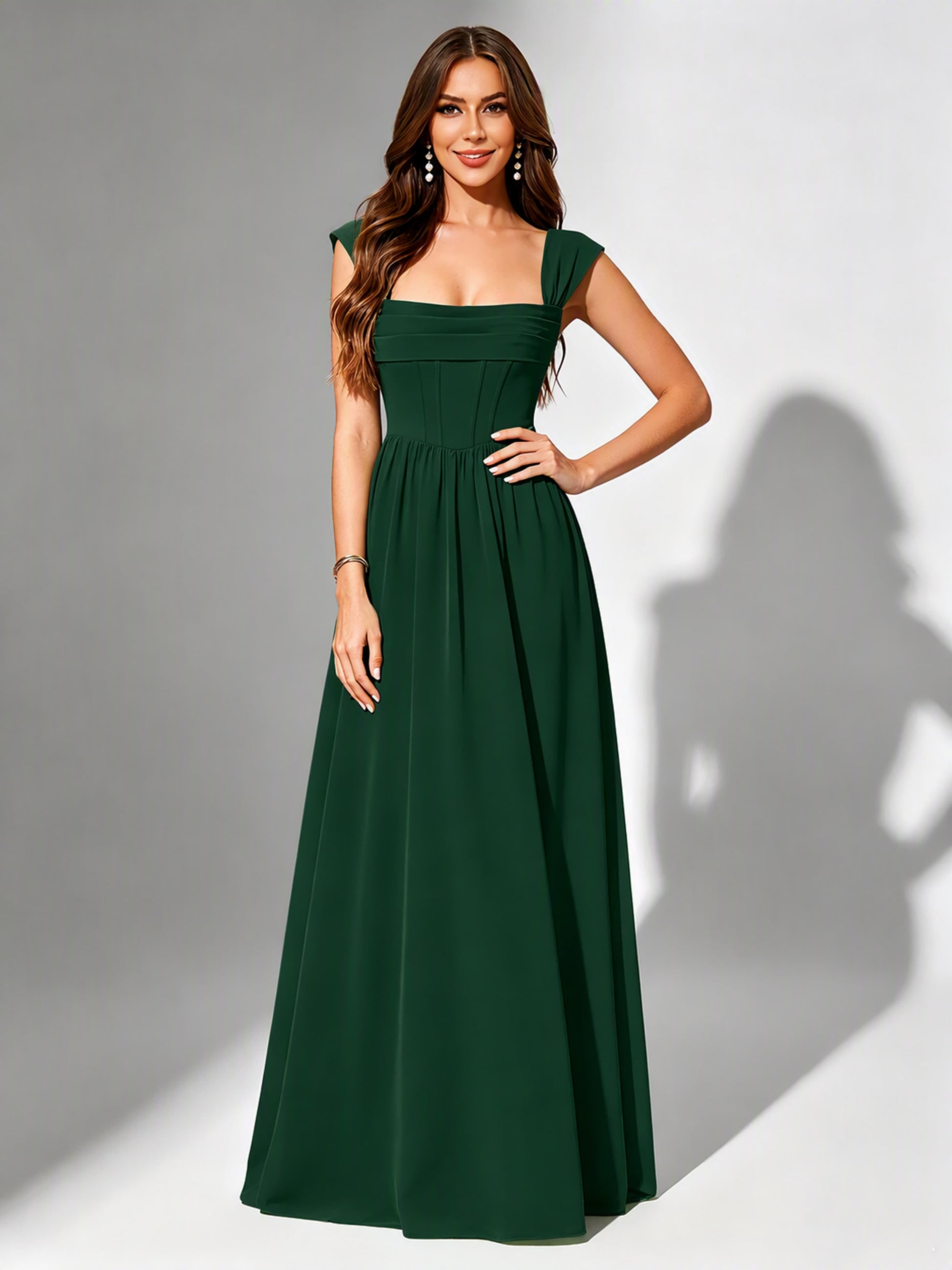Square Neck Chiffon Bridesmaid Dress Corset Formal Gown