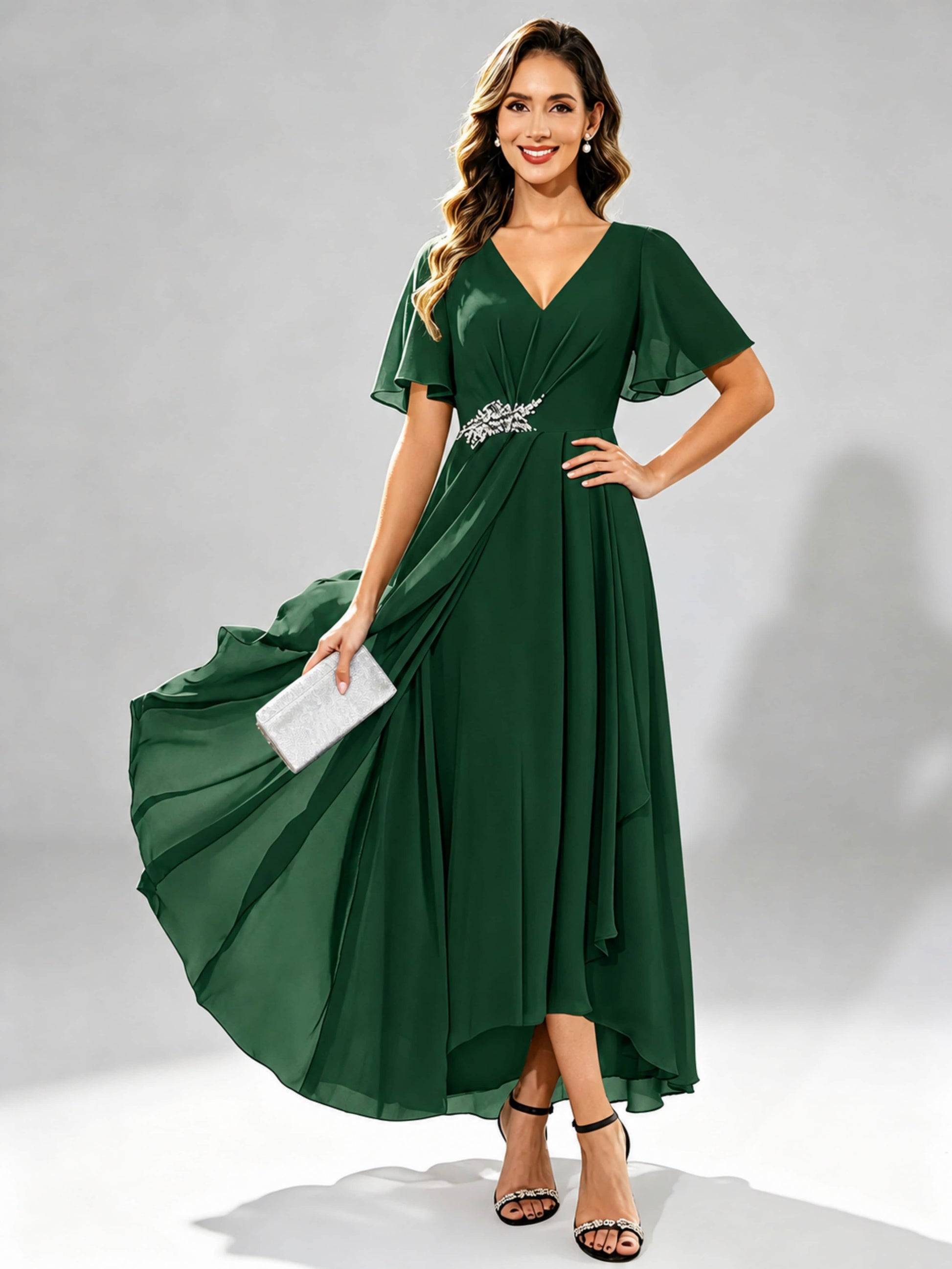 Chiffon High Low Tiered Mother of The Bride Dresses for Wedding