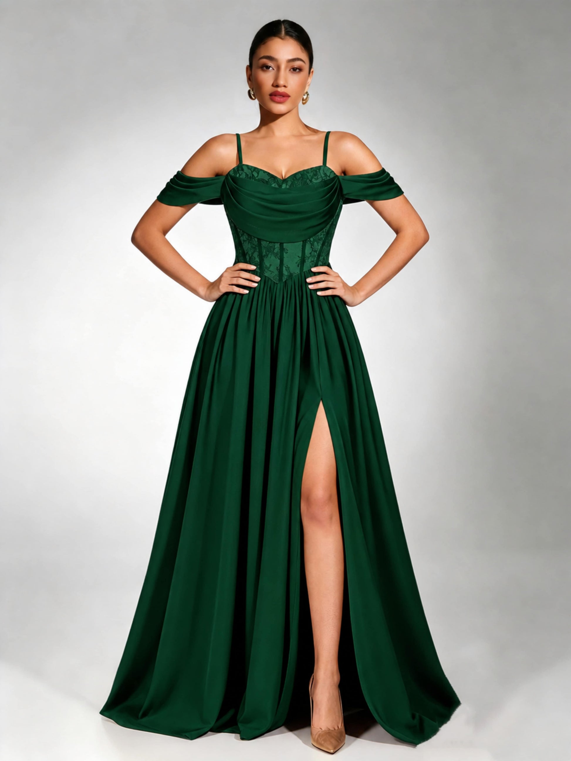 Off Shoulder Chiffon Lace Prom Dress for Teens