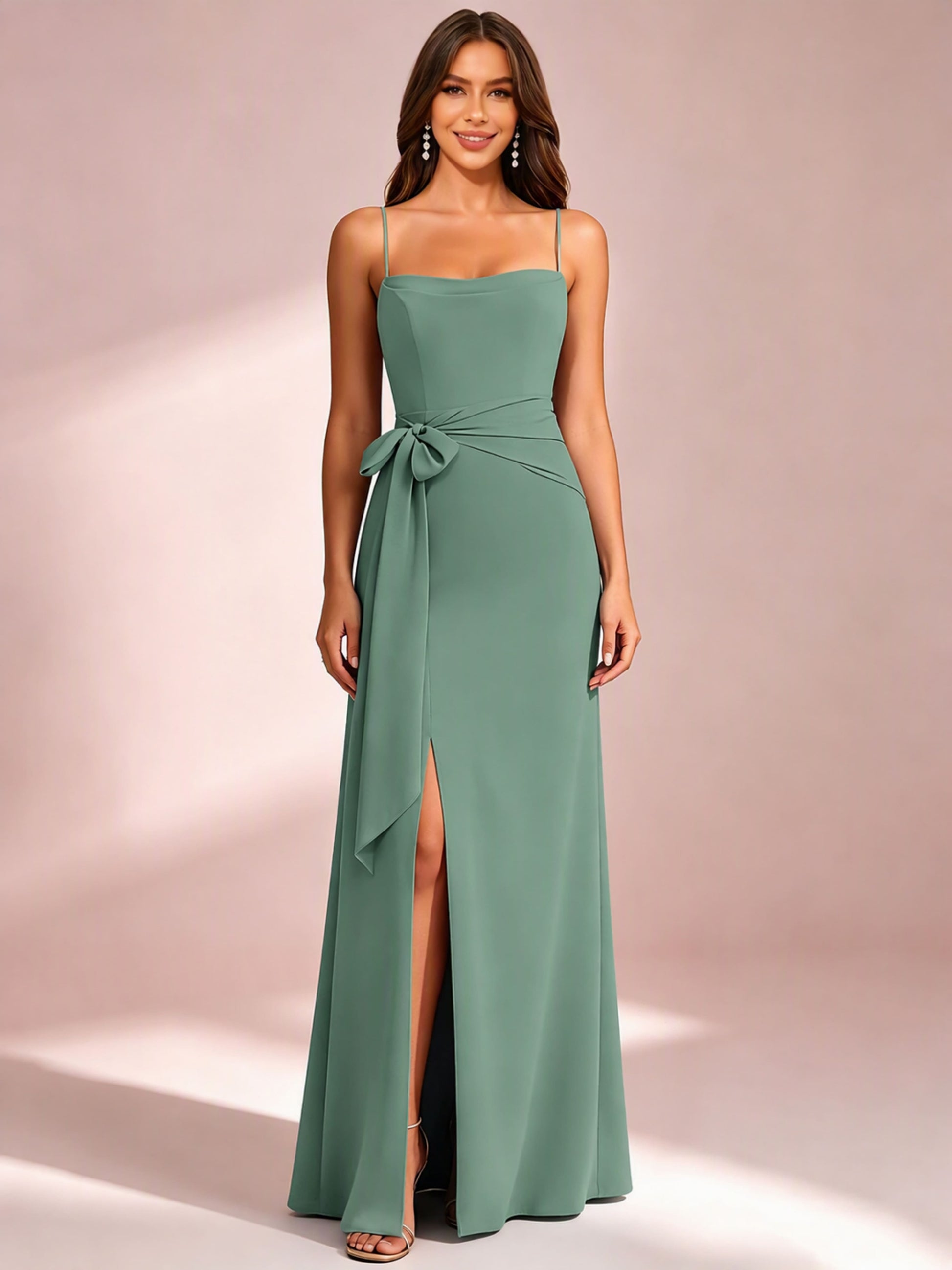 Spaghetti Straps Chiffon Bridesmaid Dress for Wedding with Belt