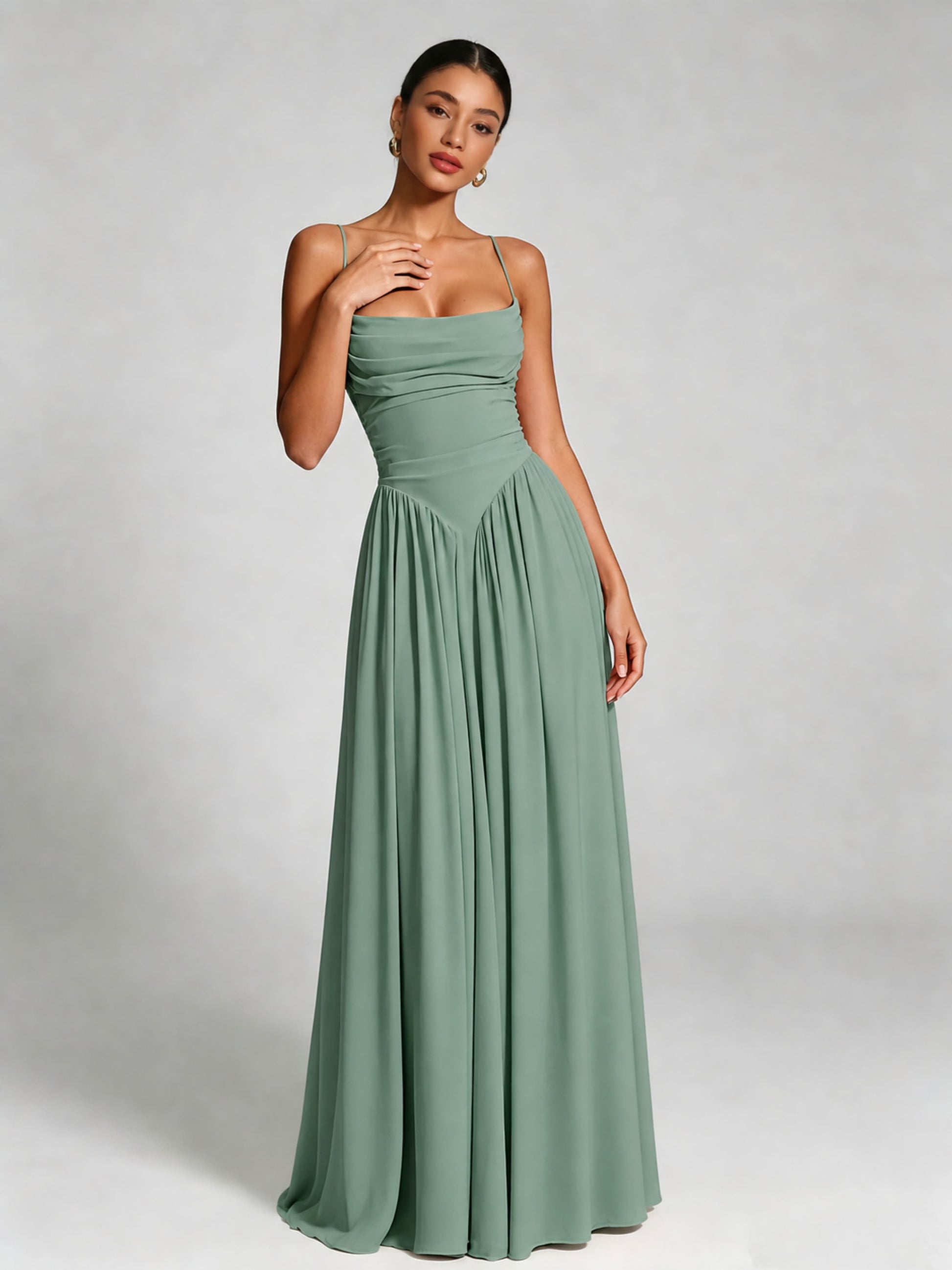 Spaghetti Straps Bridesmaid Dresses Chiffon Backless Wedding Guest Gown