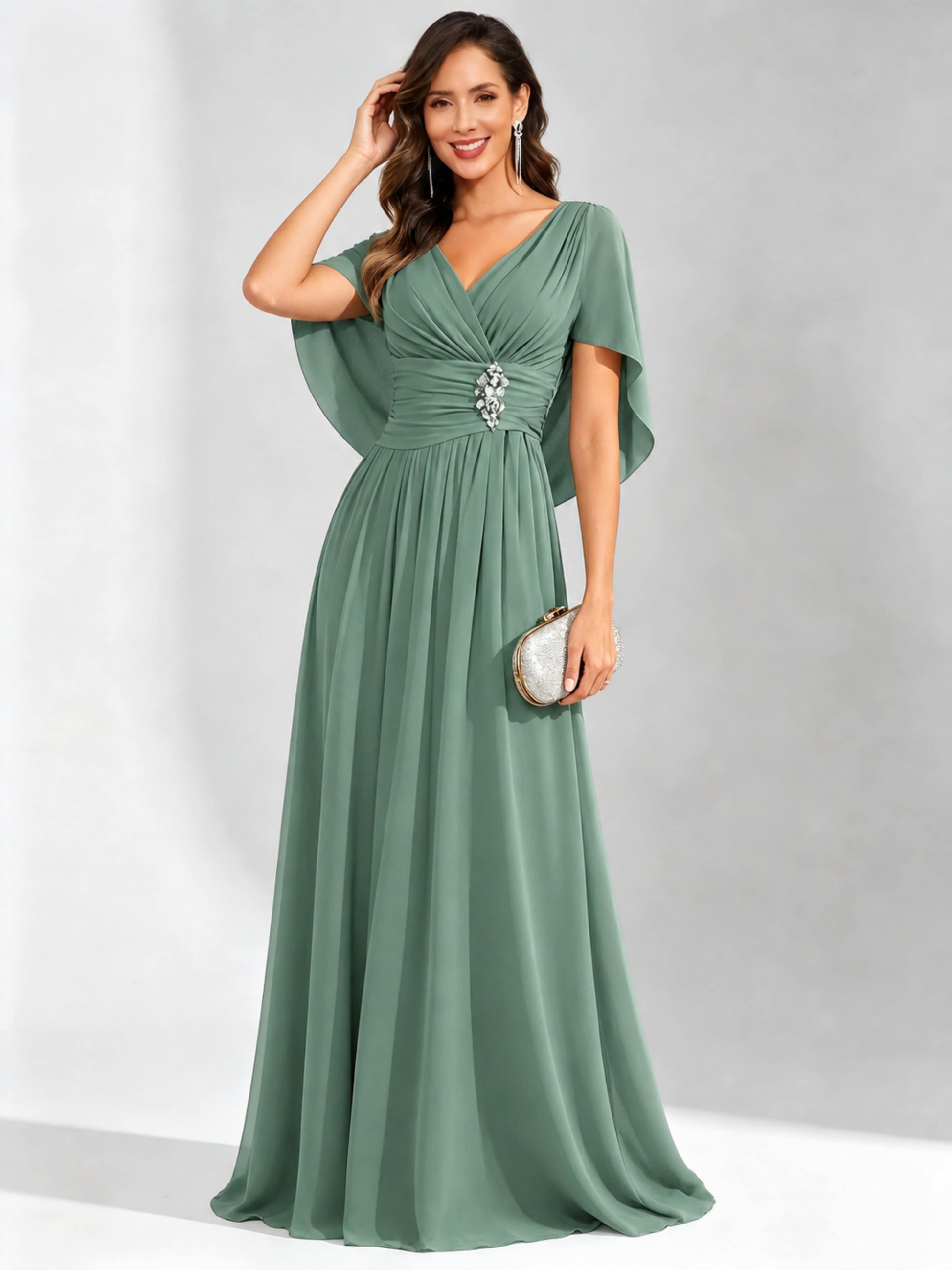 Long Chiffon Dressy Mother of The Bride Dresses with Cape