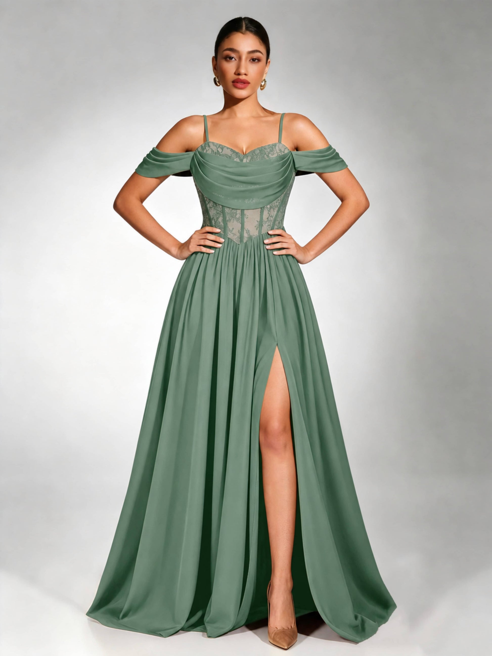 Off Shoulder Chiffon Lace Prom Dress for Teens