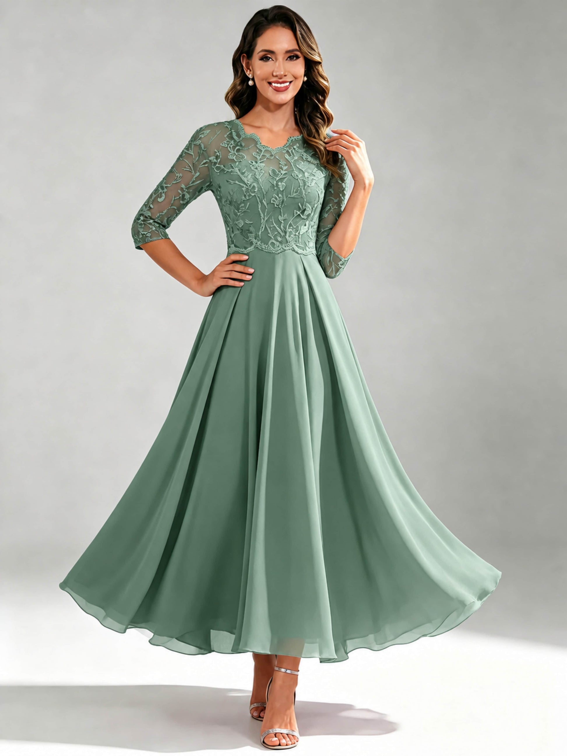 Lace Appliques Chiffon Dressy Mother of The Bride Dresses