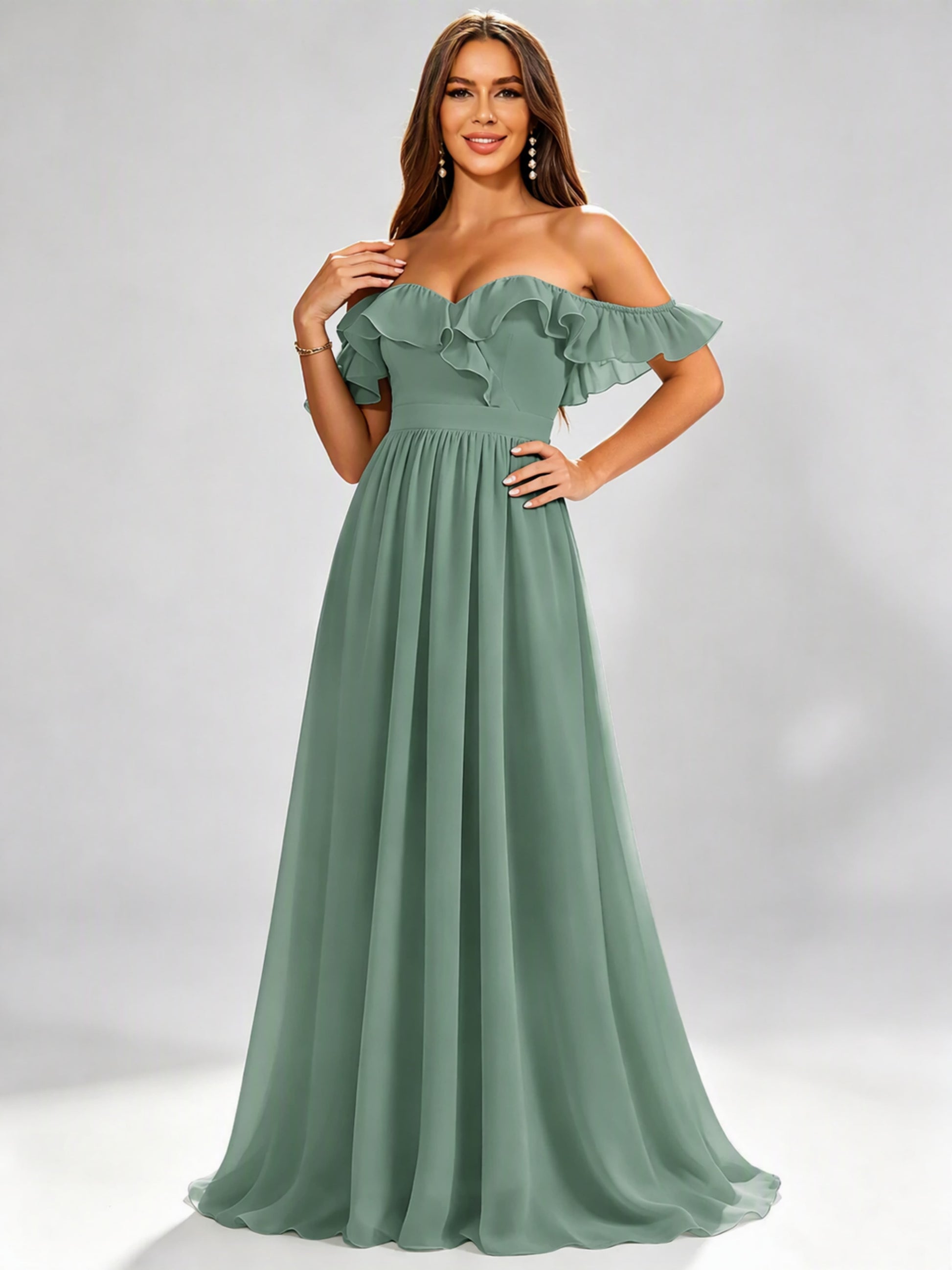 Off The Shoulder Ruffle Bridesmaid Dress Formal Evening Dresses