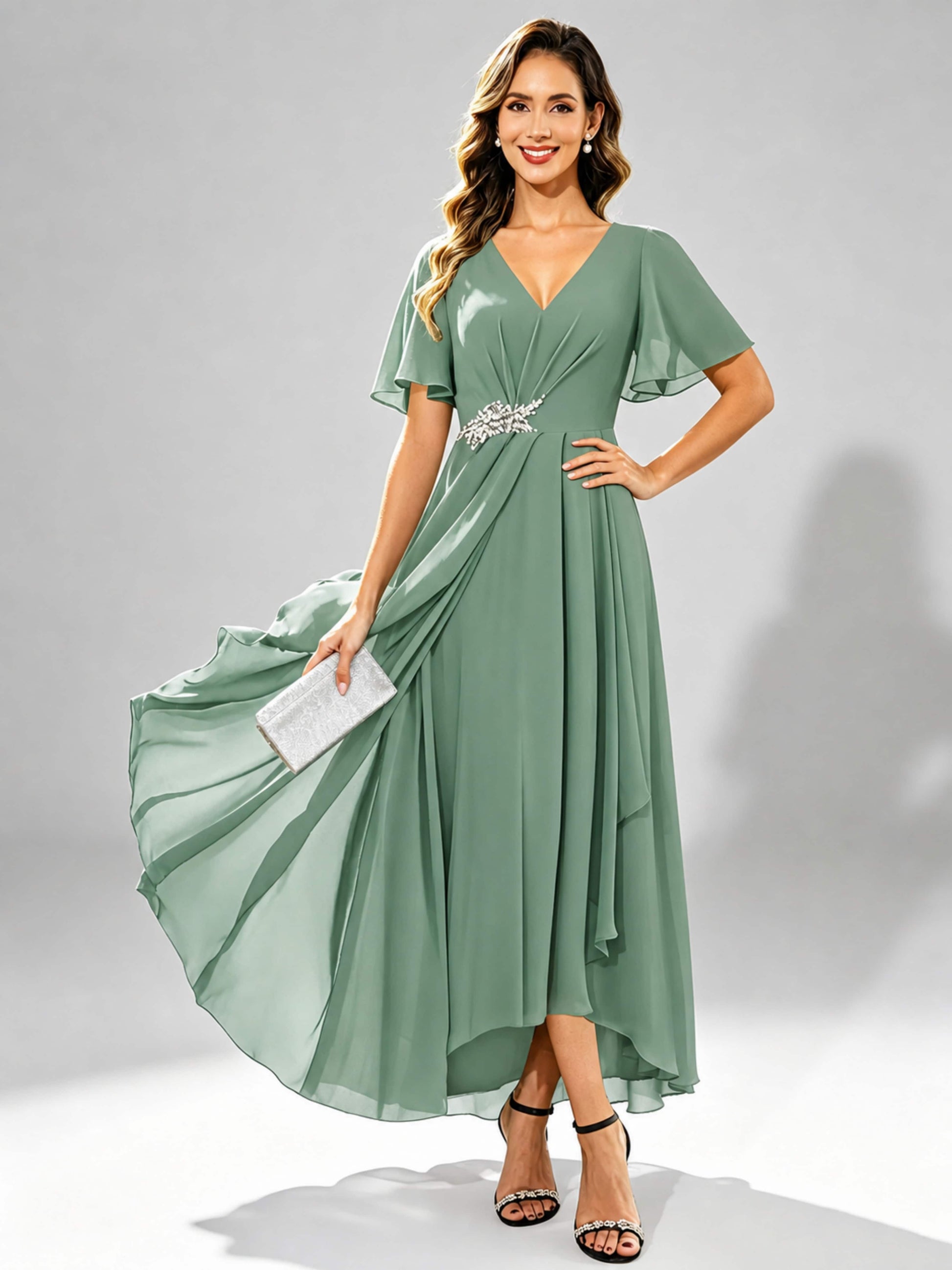Chiffon High Low Tiered Mother of The Bride Dresses for Wedding
