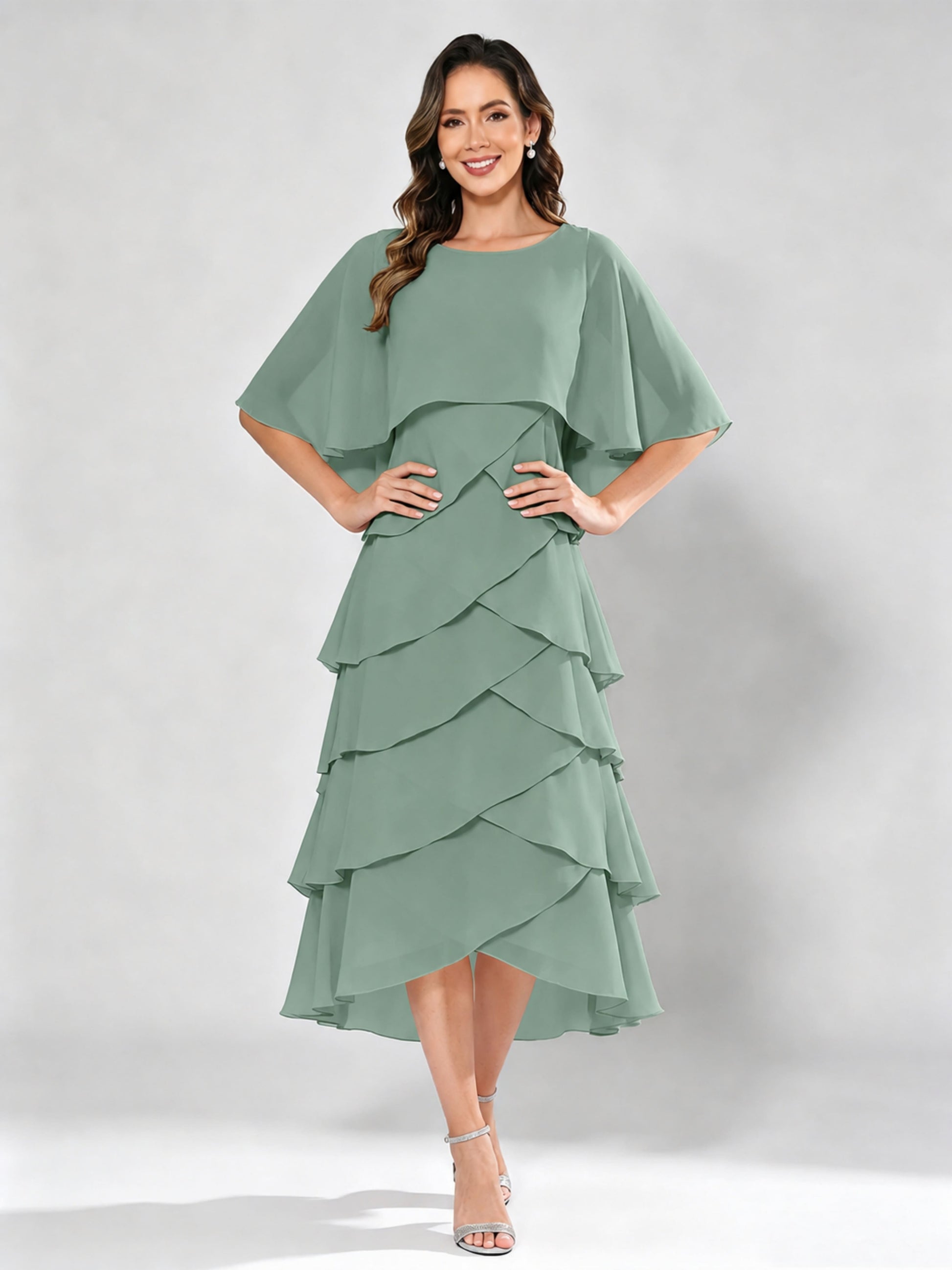 Chiffon Tiered Mother of The Bride Dress for Women Wedding