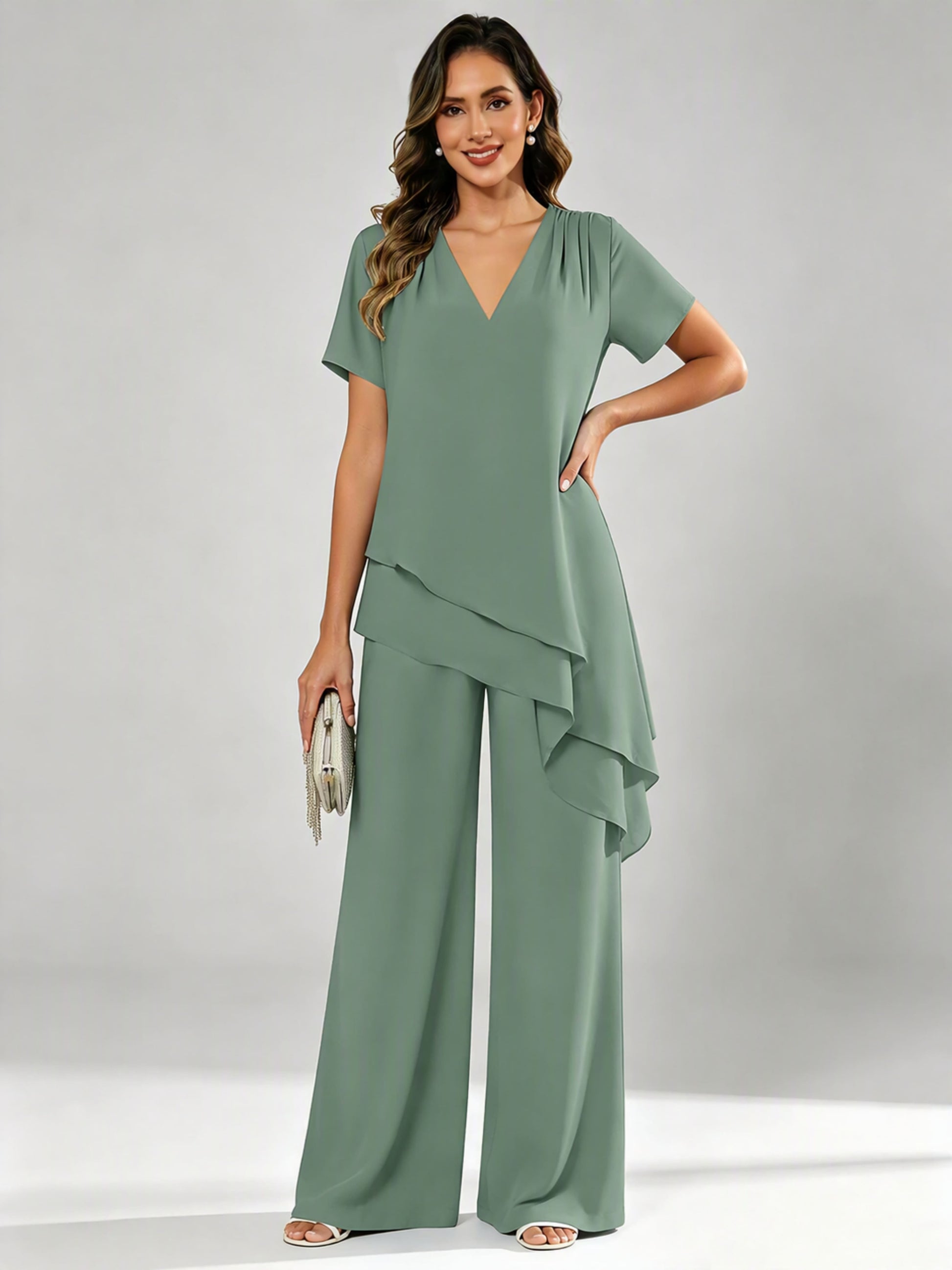 Chiffon 2 Pieces Dressy Mother of The Birde Pant Suits