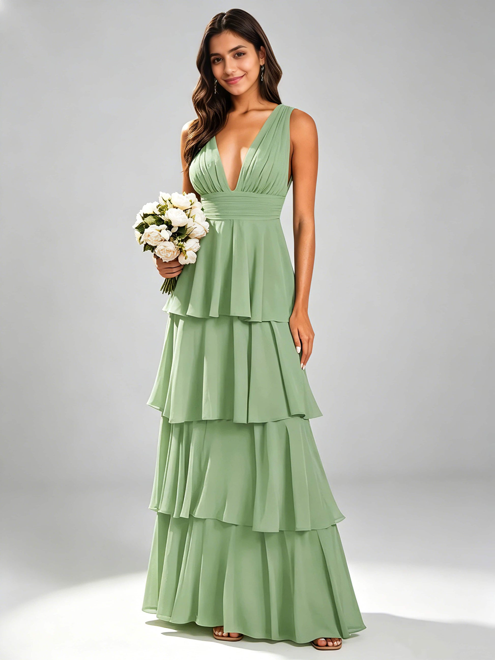 Tiered Chiffon Bridesmaid Dress for Wedding Garden Party