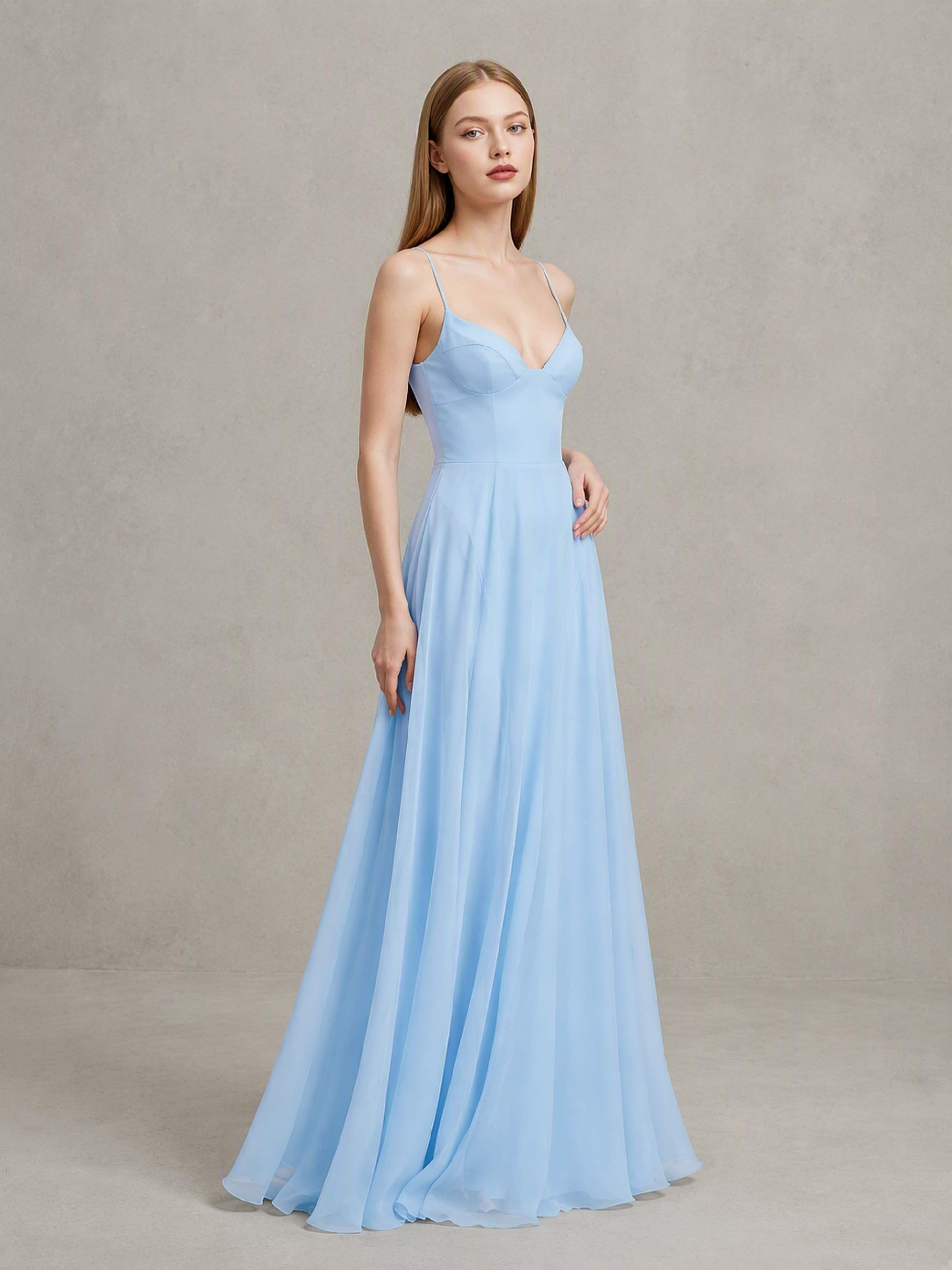 Chiffon Spaghetti Straps Sweetheart Neck Formal Evening Dress