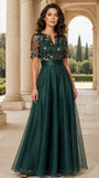 Short Sleeve Embroidery Tulle Puffy Mother of Groom/Bride Dress