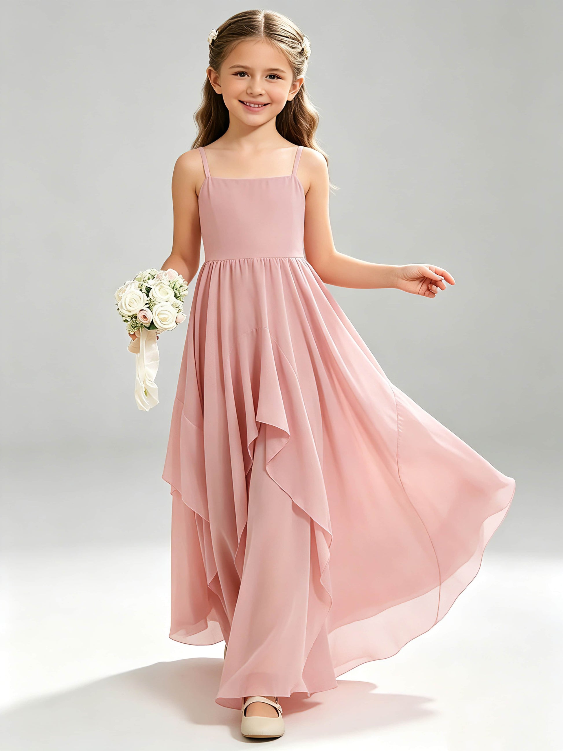 A-Line Spaghetti Straps Ruffle Junior Bridesmaid Dresses