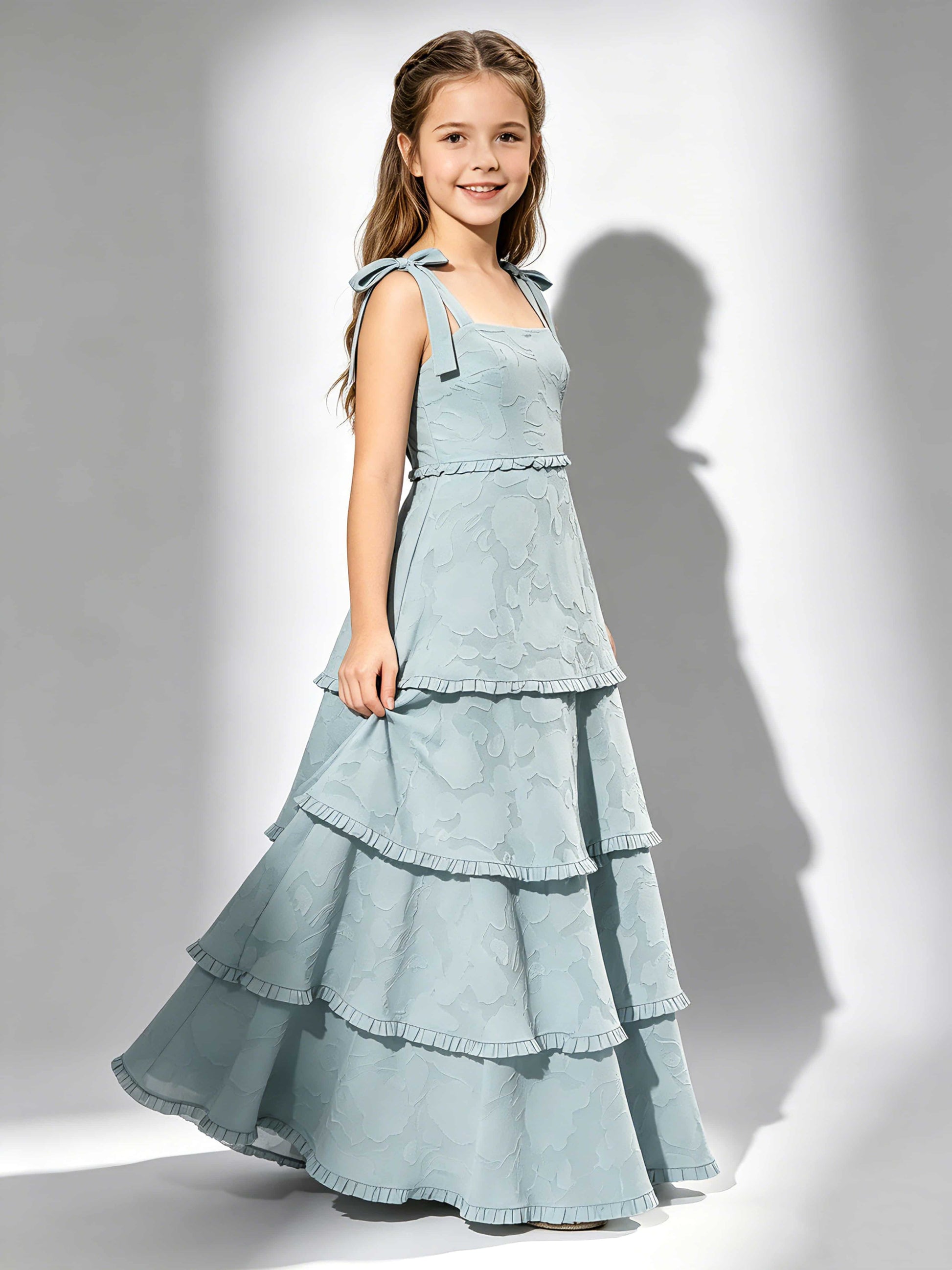 Spaghetti Straps Floral Burnout Chiffon Junior Bridesmaid Dresses