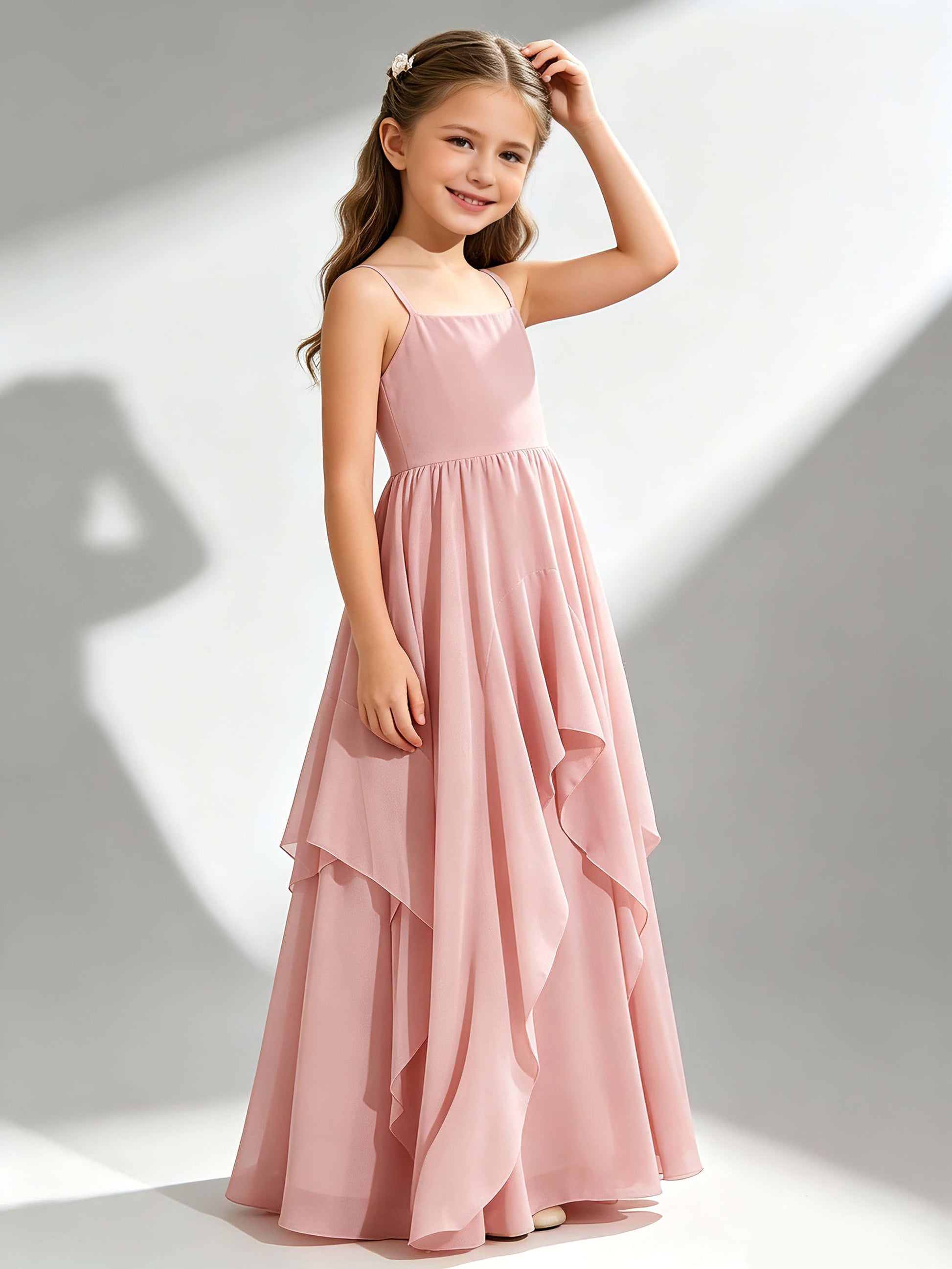 A-Line Spaghetti Straps Ruffle Junior Bridesmaid Dresses