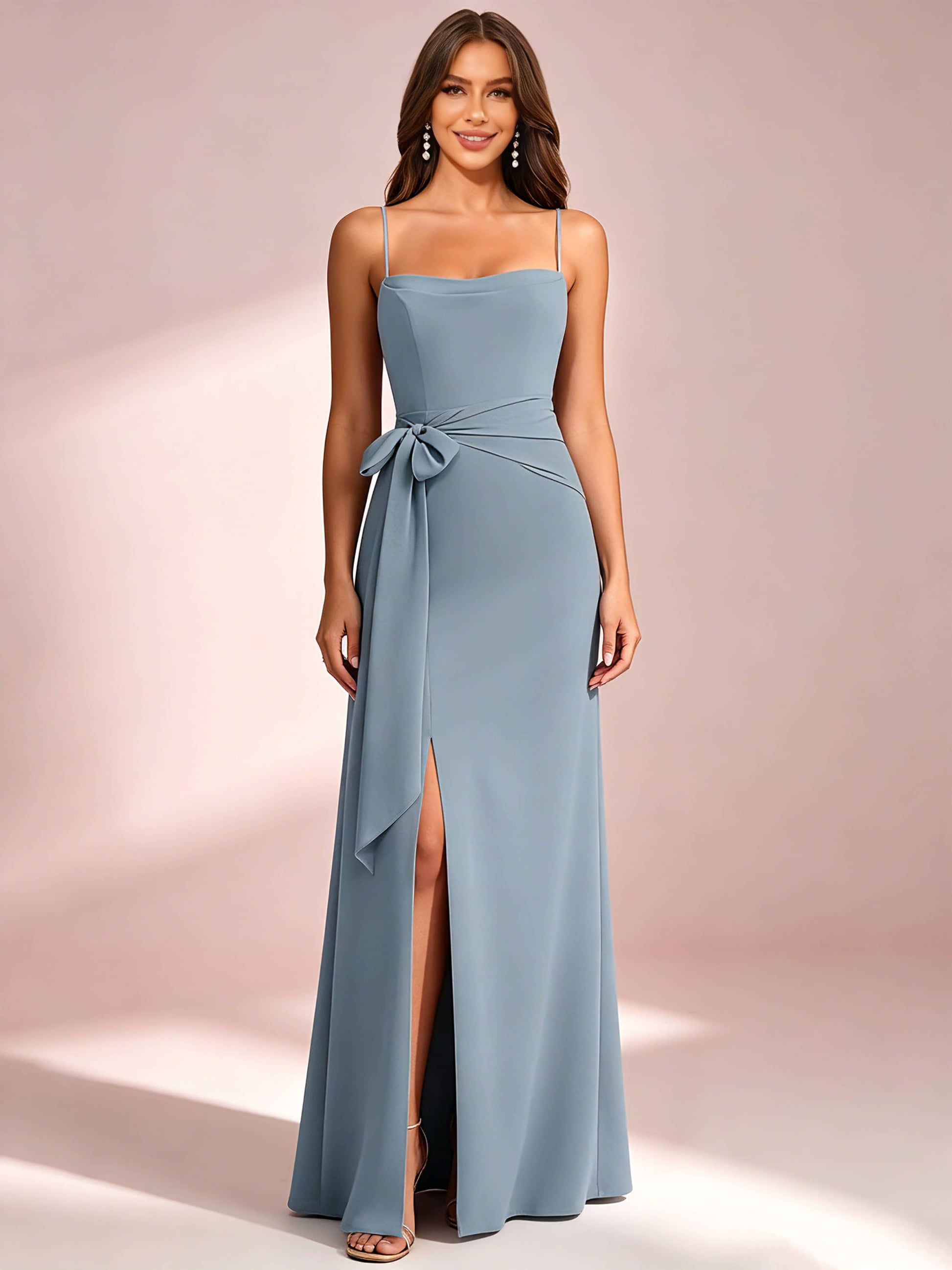 Spaghetti Straps Chiffon Bridesmaid Dress for Wedding with Belt