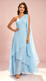One Shoulder Chiffon Tiered Layered Bridesmaid Dresses for Wedding