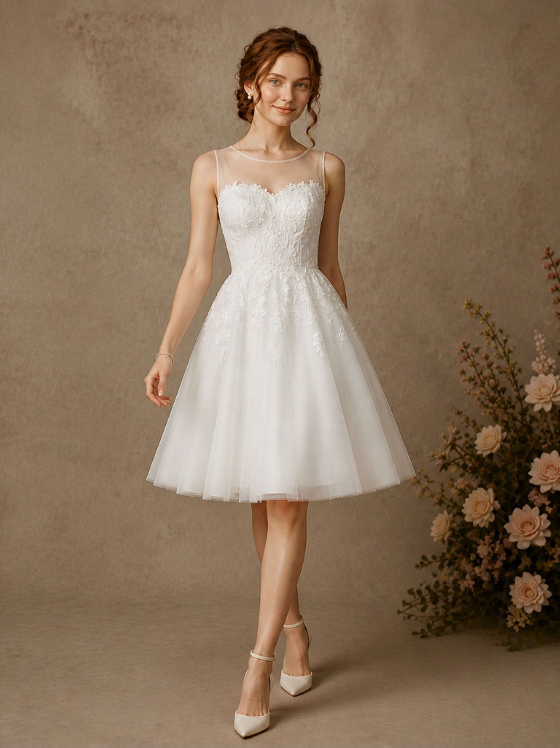 Short Tulle Wedding Dress for Women Puffy Formal Gown
