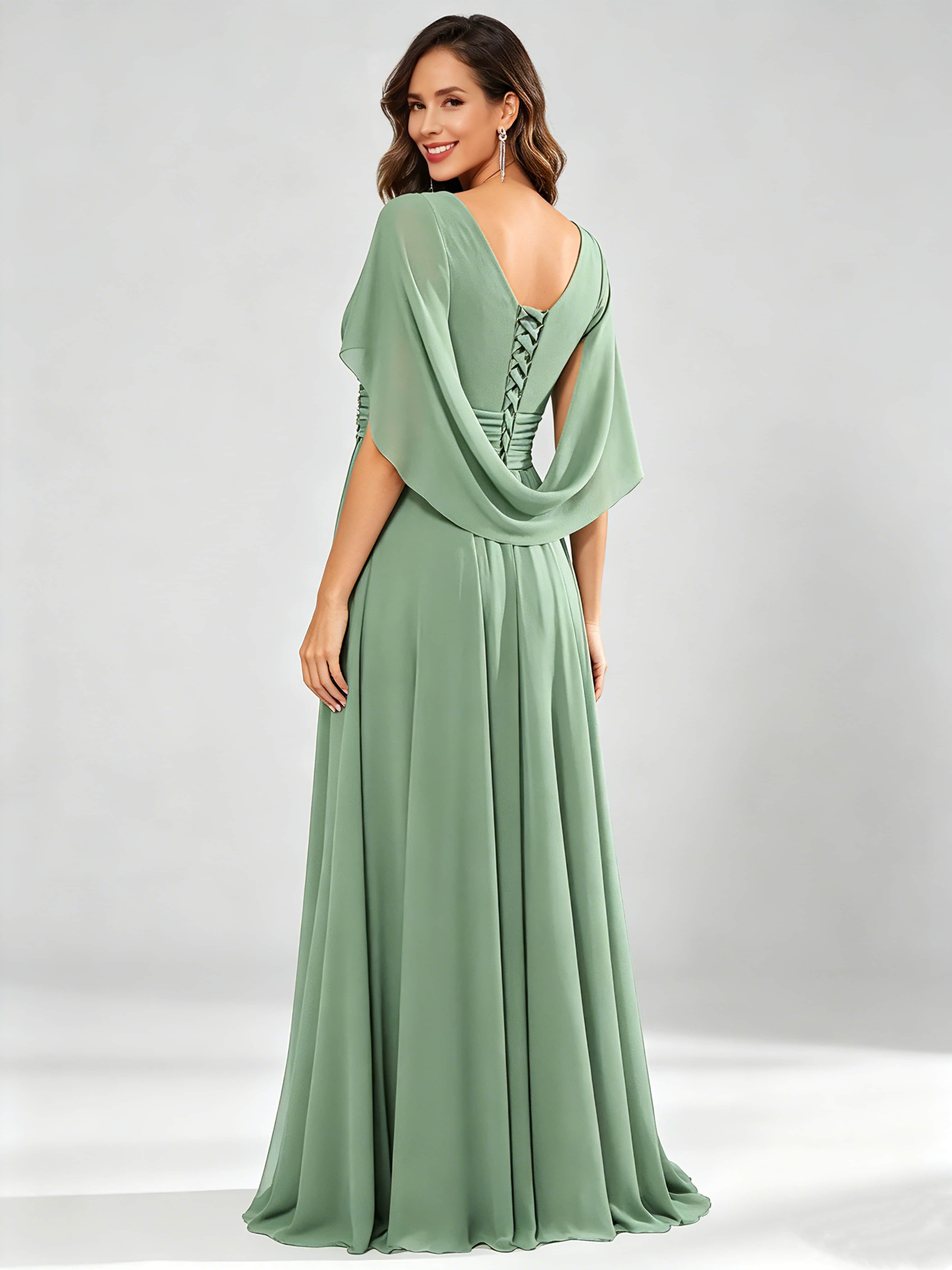 Long Chiffon Dressy Mother of The Bride Dresses with Cape