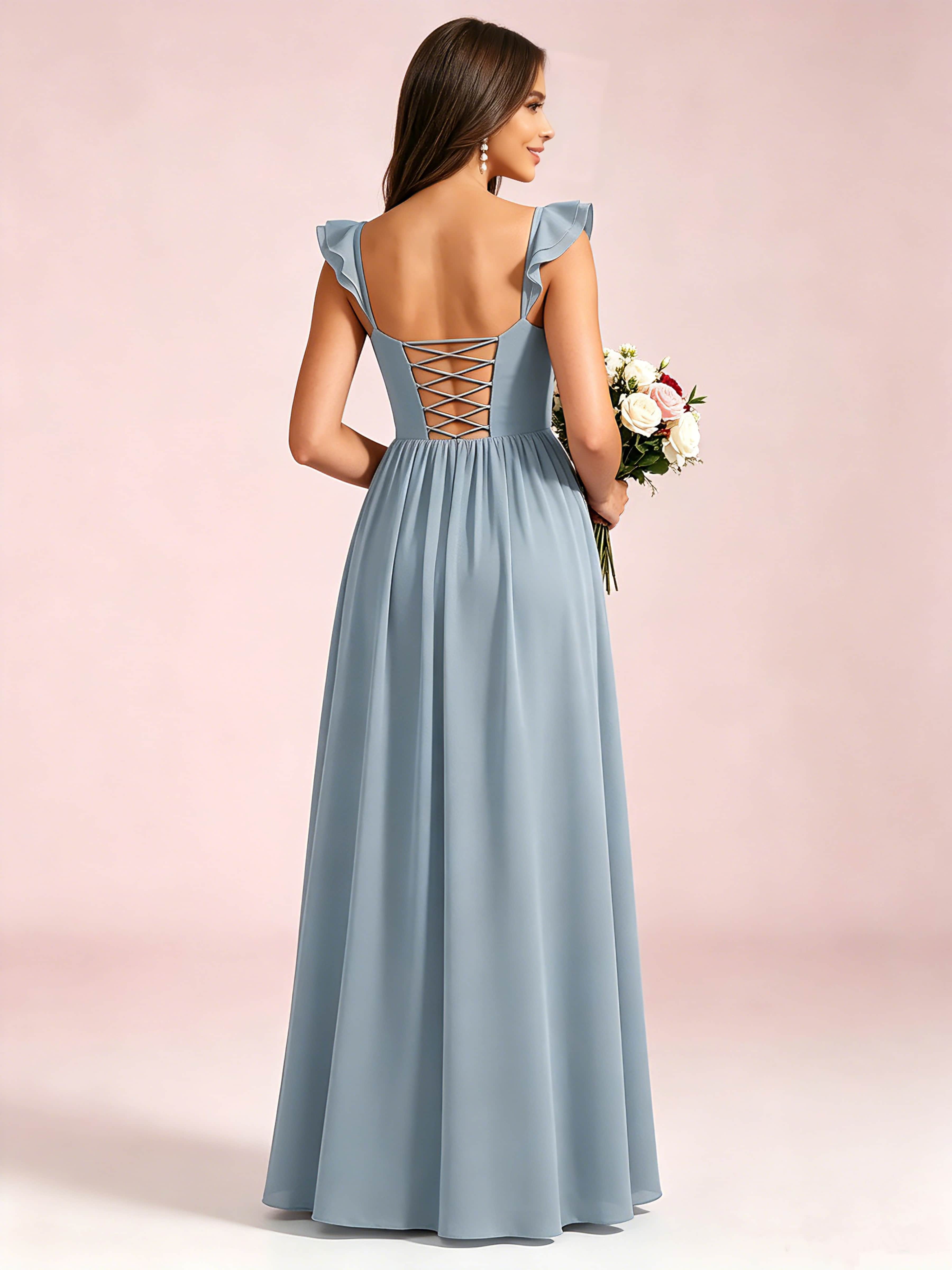 Elegant Chiffon Corset Bridesmaid Dresses with Slit