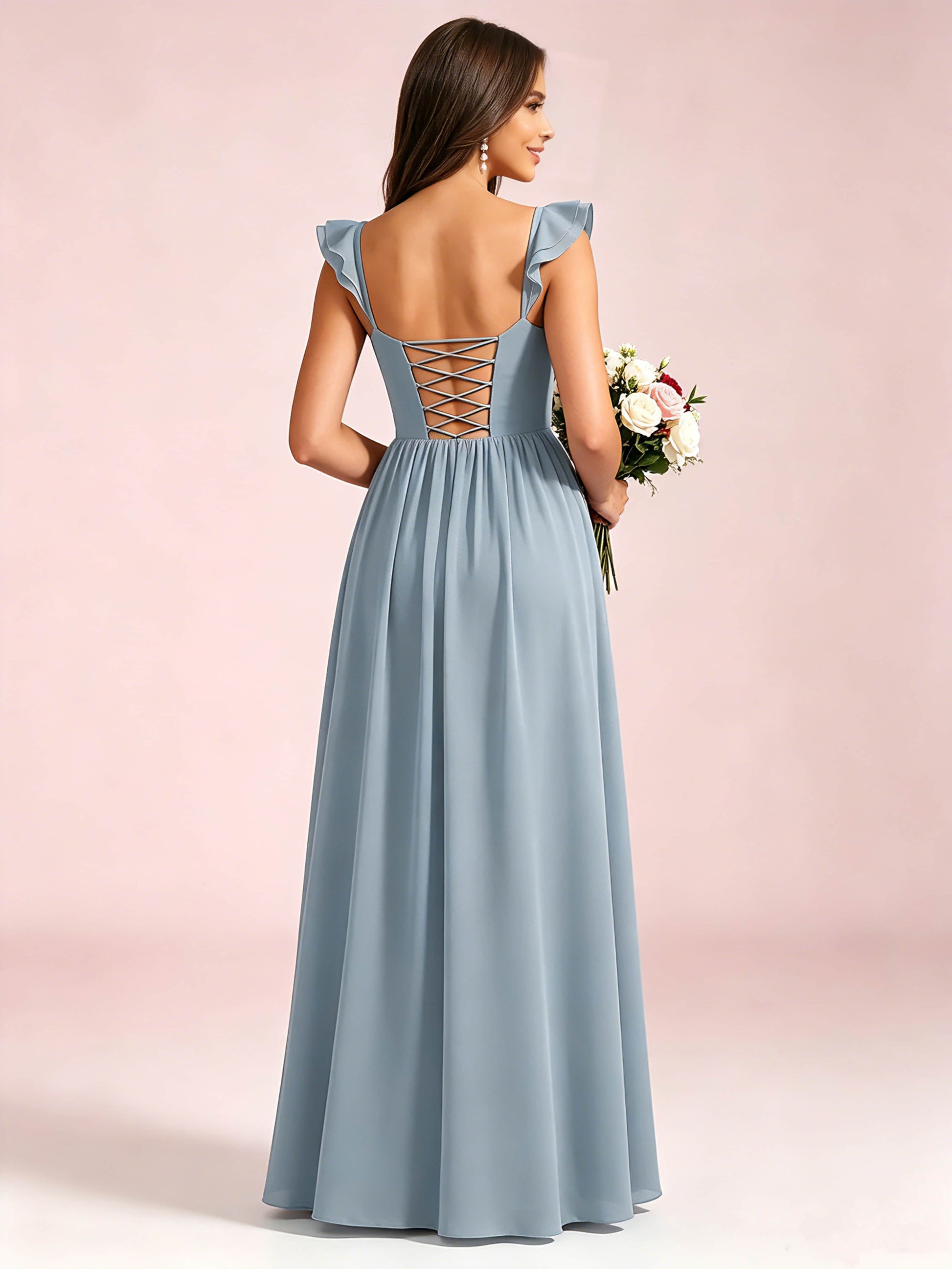 Elegant Chiffon Corset Bridesmaid Dresses with Slit