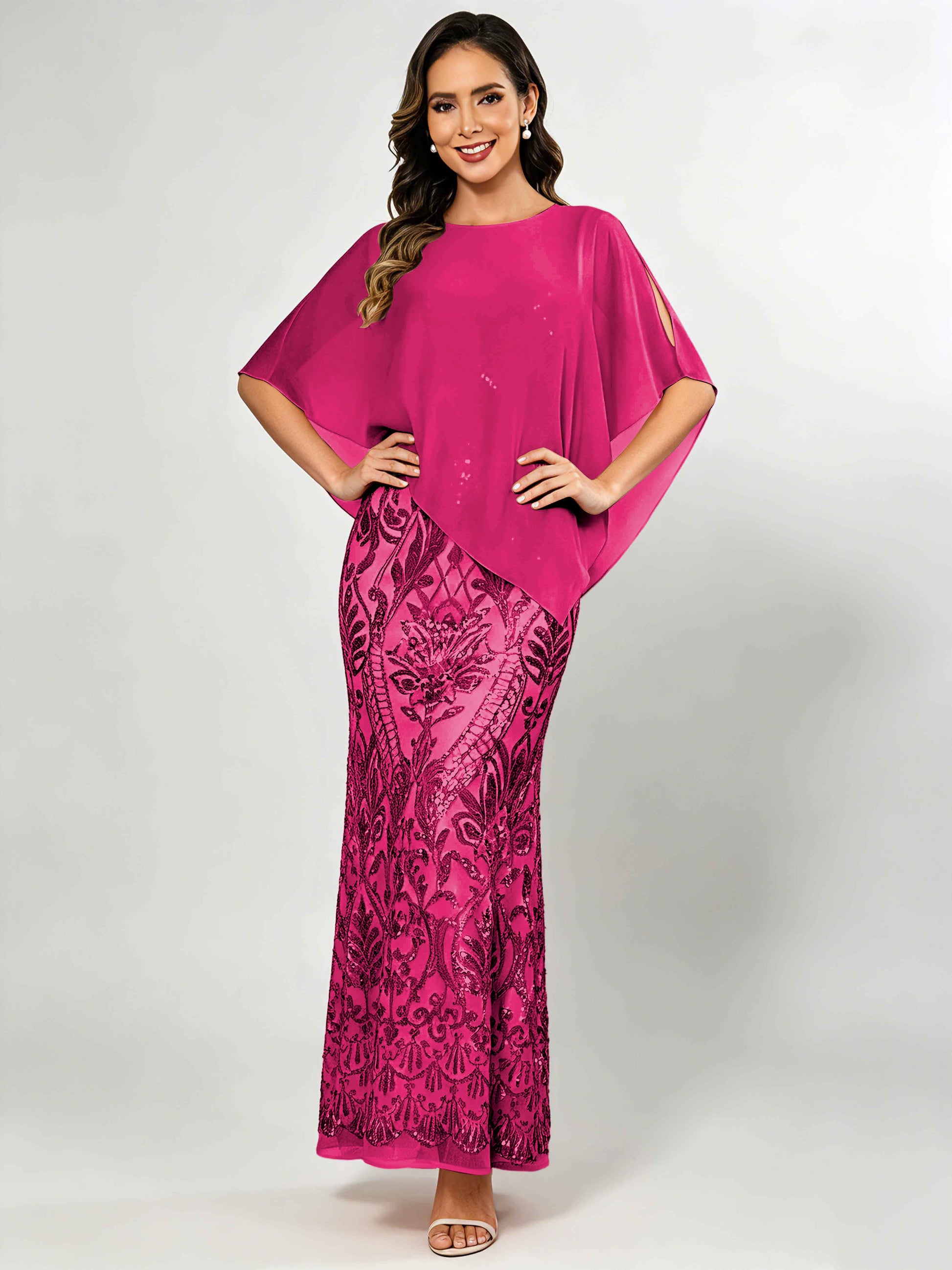 Mermaid Sequin Mother of The Bride Dress with Chiffon Cape