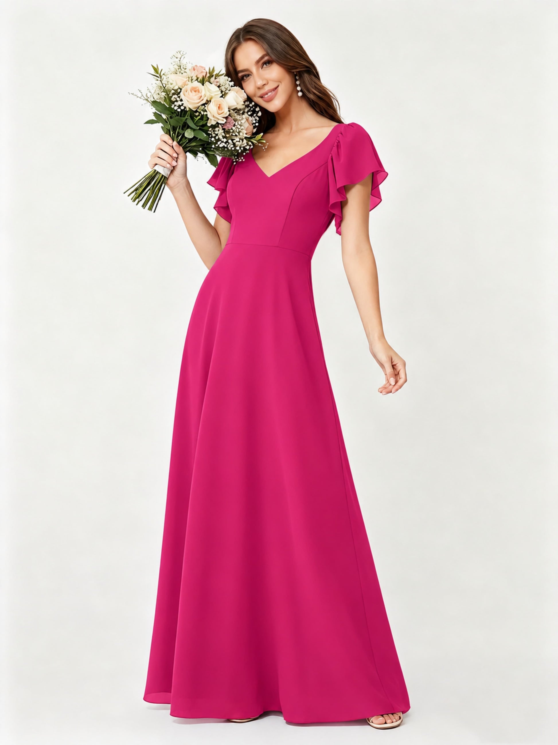 Ruffle Sleeve Chiffon Bridesmaid Dresses for Women Wedding