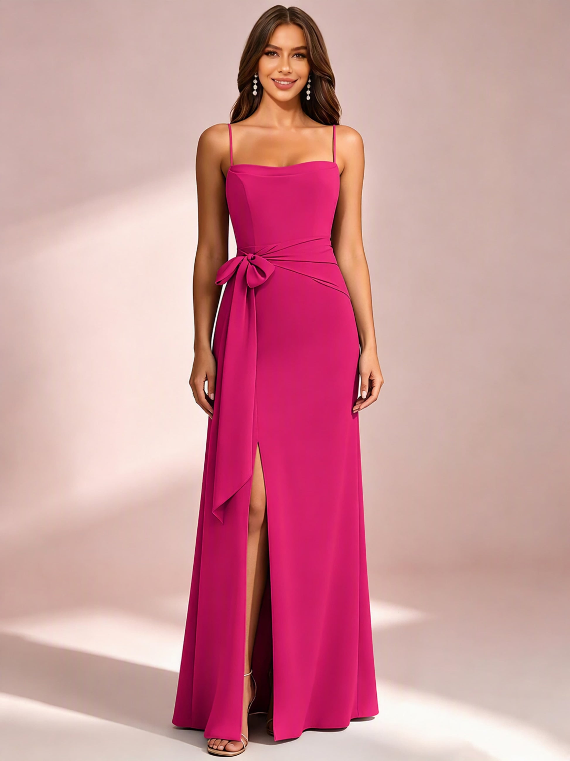 Spaghetti Straps Chiffon Bridesmaid Dress for Wedding with Belt