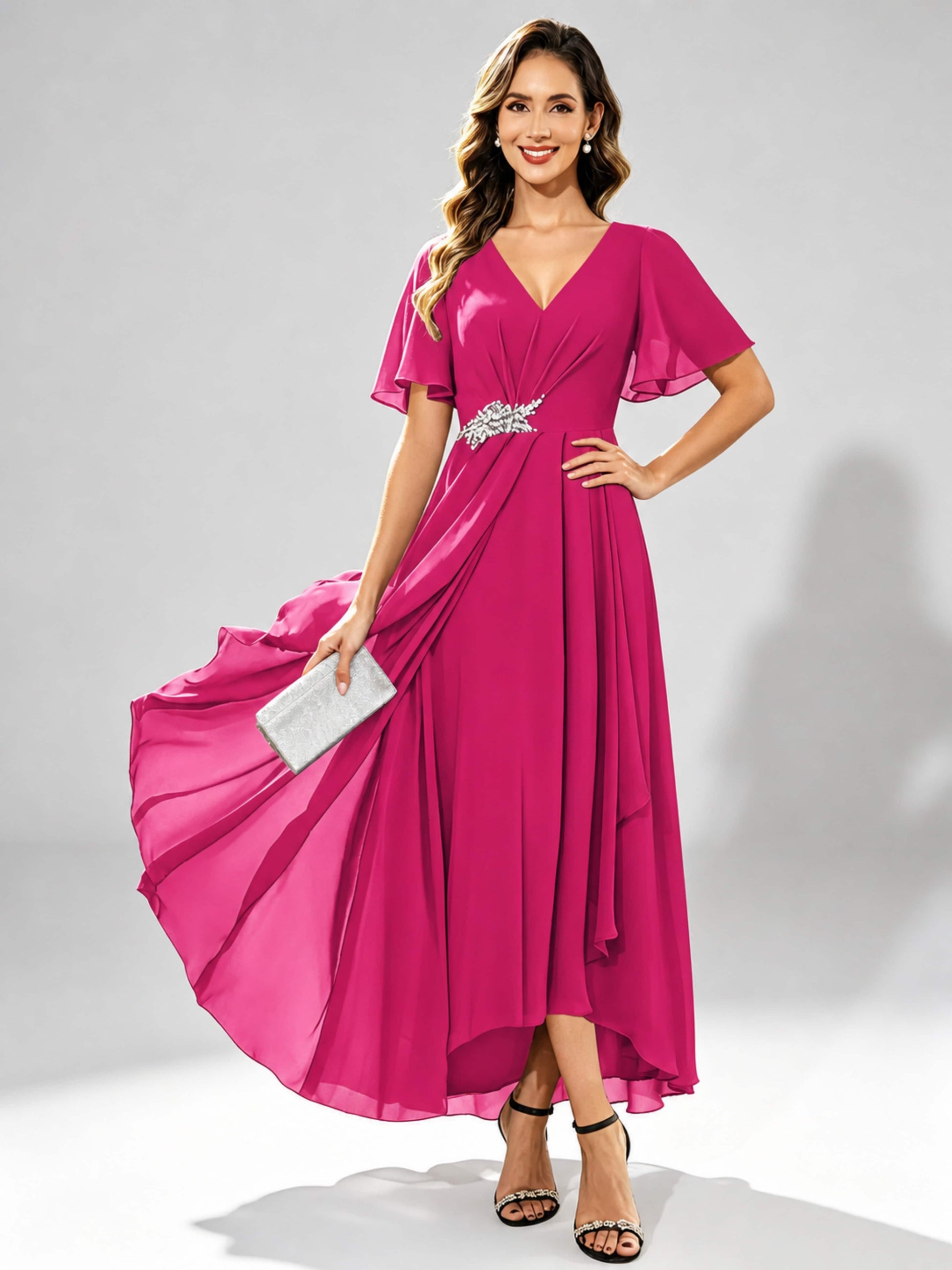 Chiffon High Low Tiered Mother of The Bride Dresses for Wedding