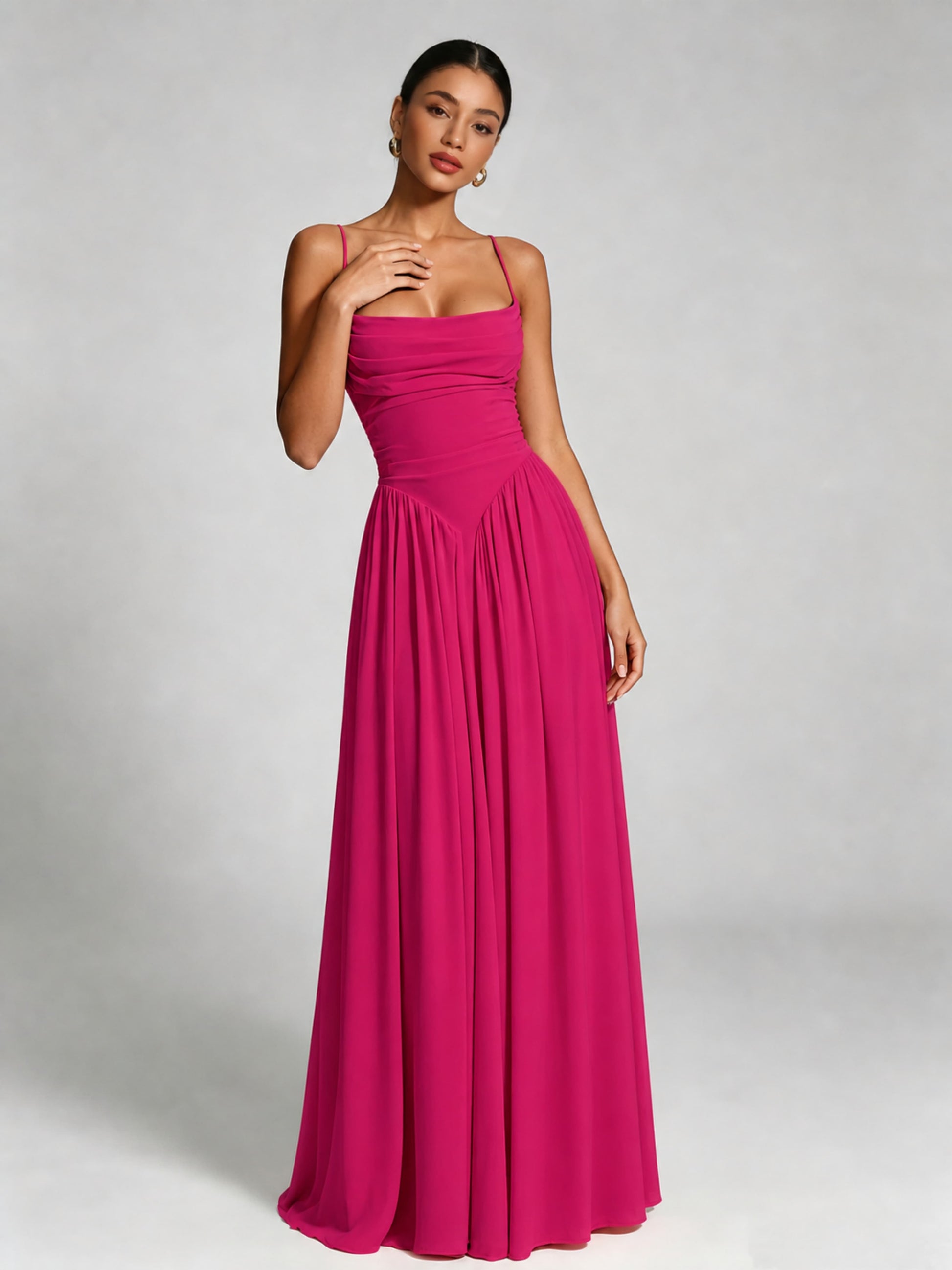 Spaghetti Straps Bridesmaid Dresses Chiffon Backless Wedding Guest Gown