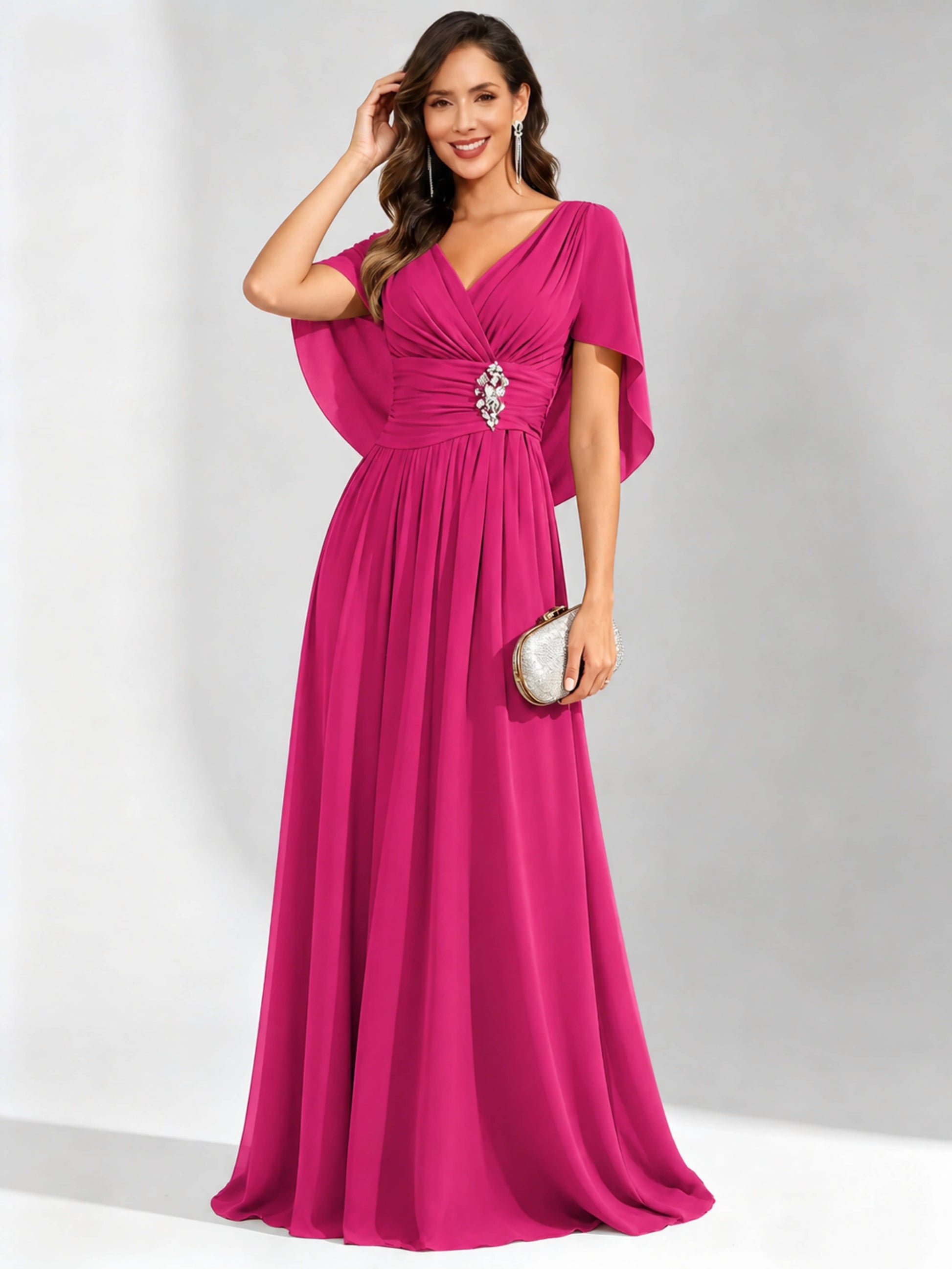 Long Chiffon Dressy Mother of The Bride Dresses with Cape