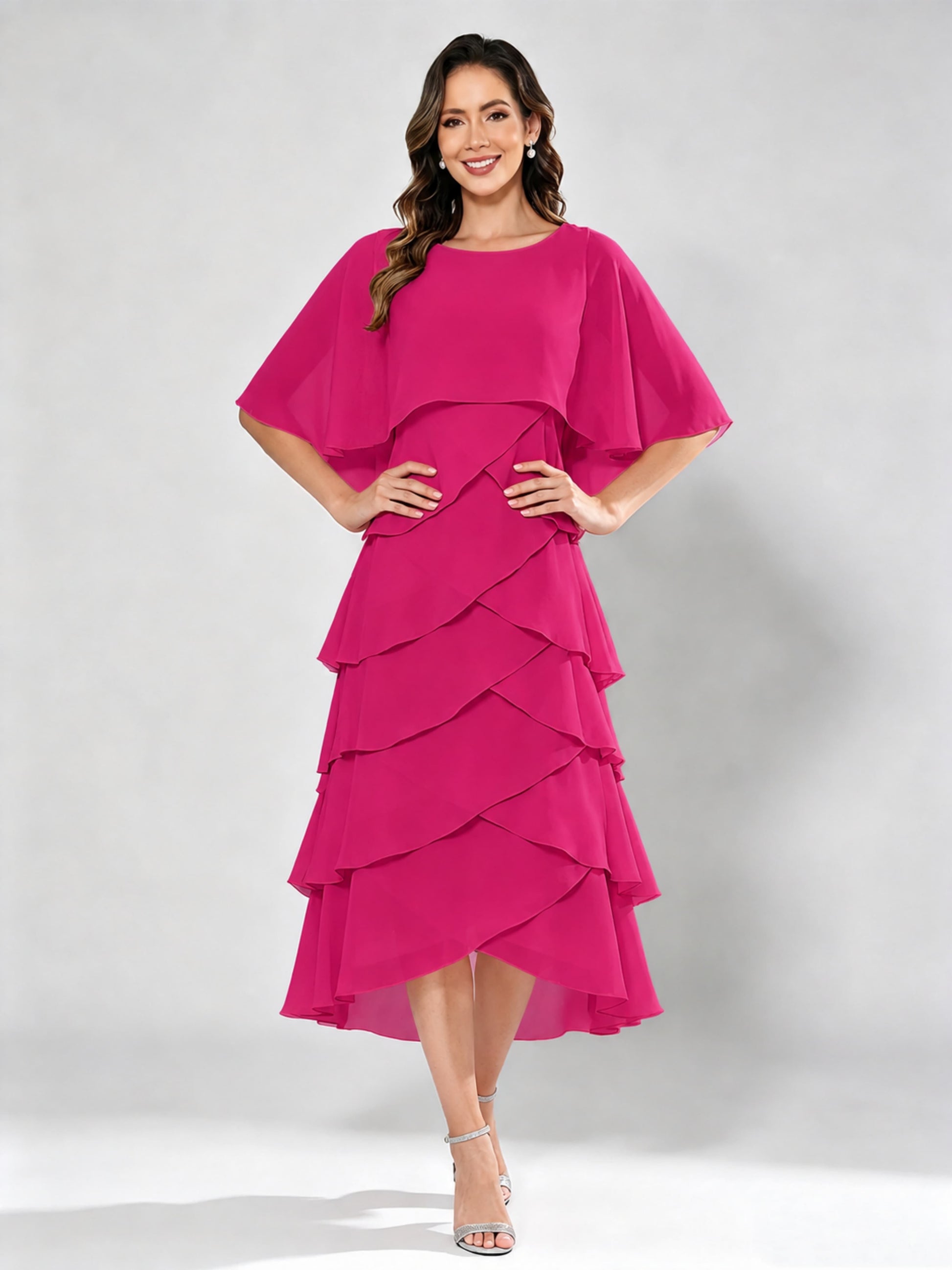 Chiffon Tiered Mother of The Bride Dress for Women Wedding