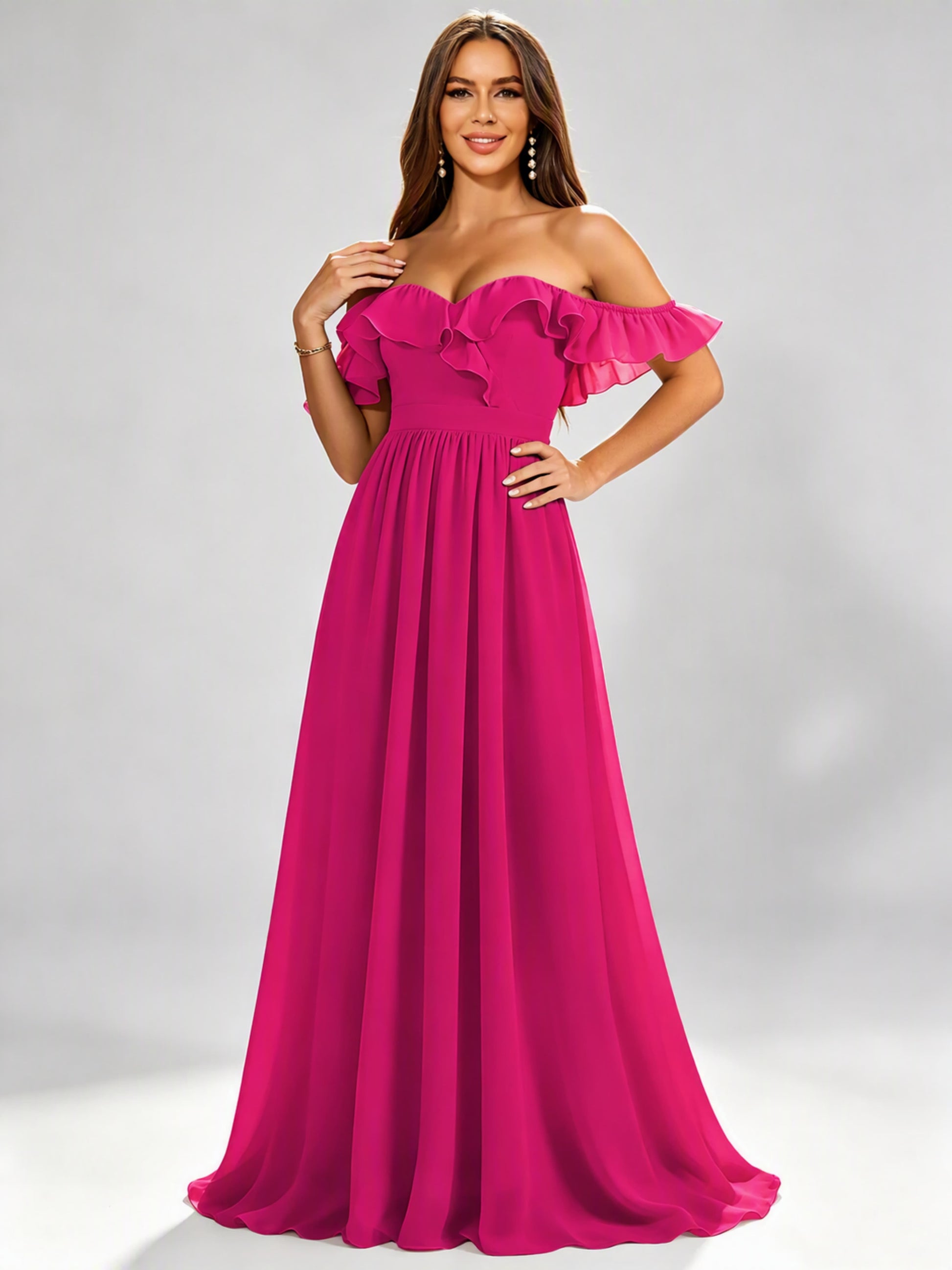 Off The Shoulder Ruffle Bridesmaid Dress Formal Evening Dresses