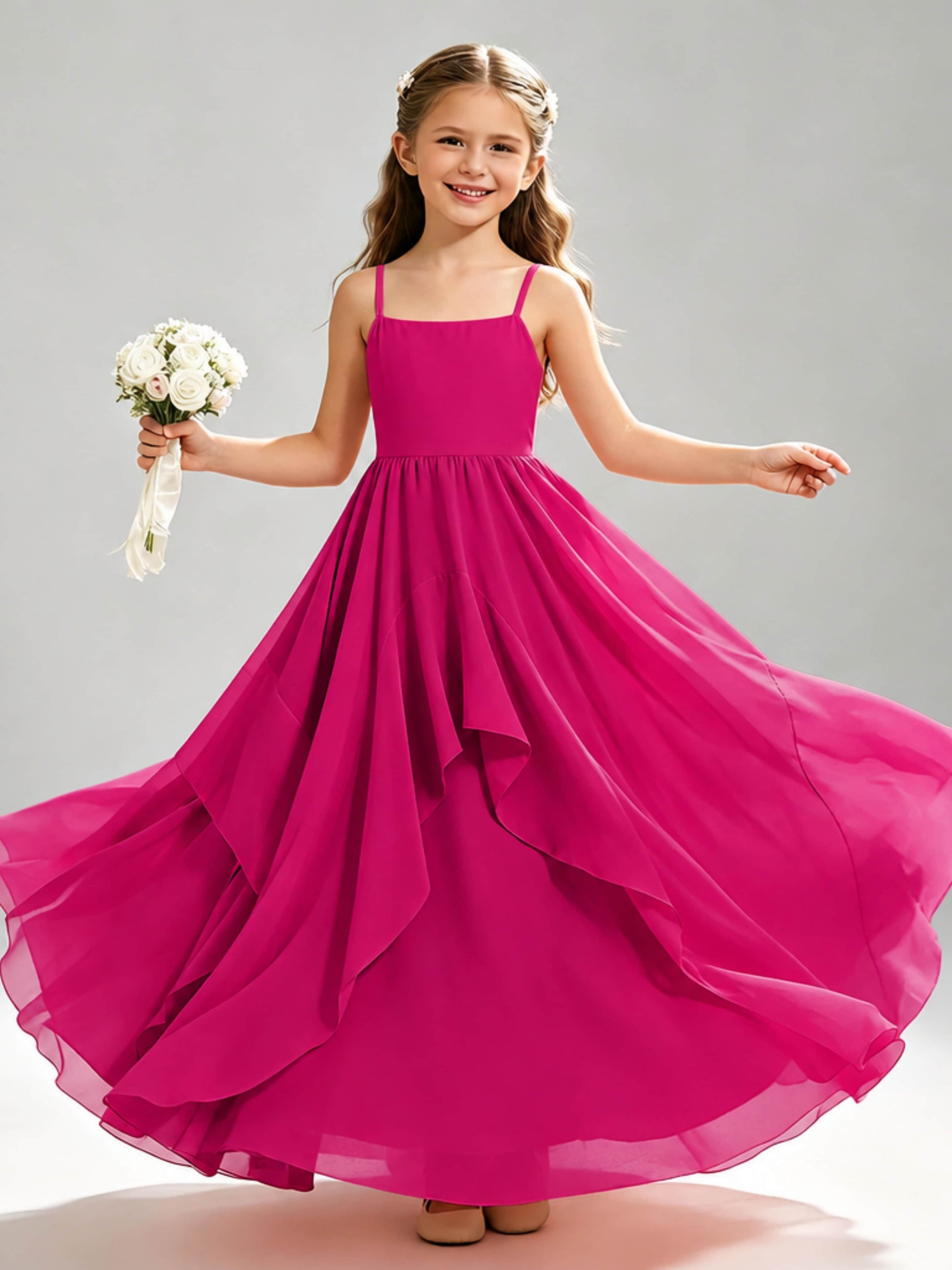 A-Line Spaghetti Straps Ruffle Junior Bridesmaid Dresses