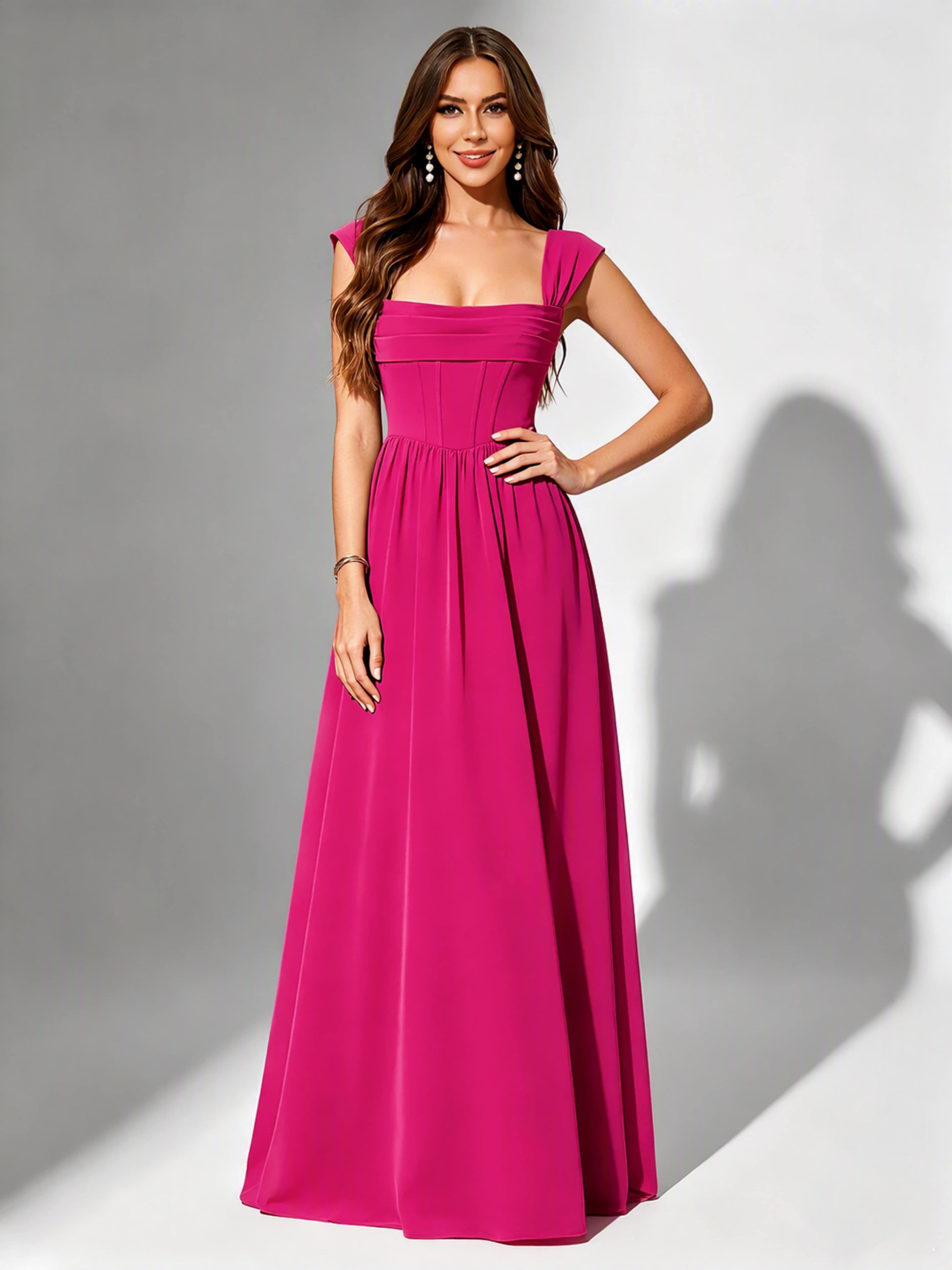 Square Neck Chiffon Bridesmaid Dress Corset Formal Gown