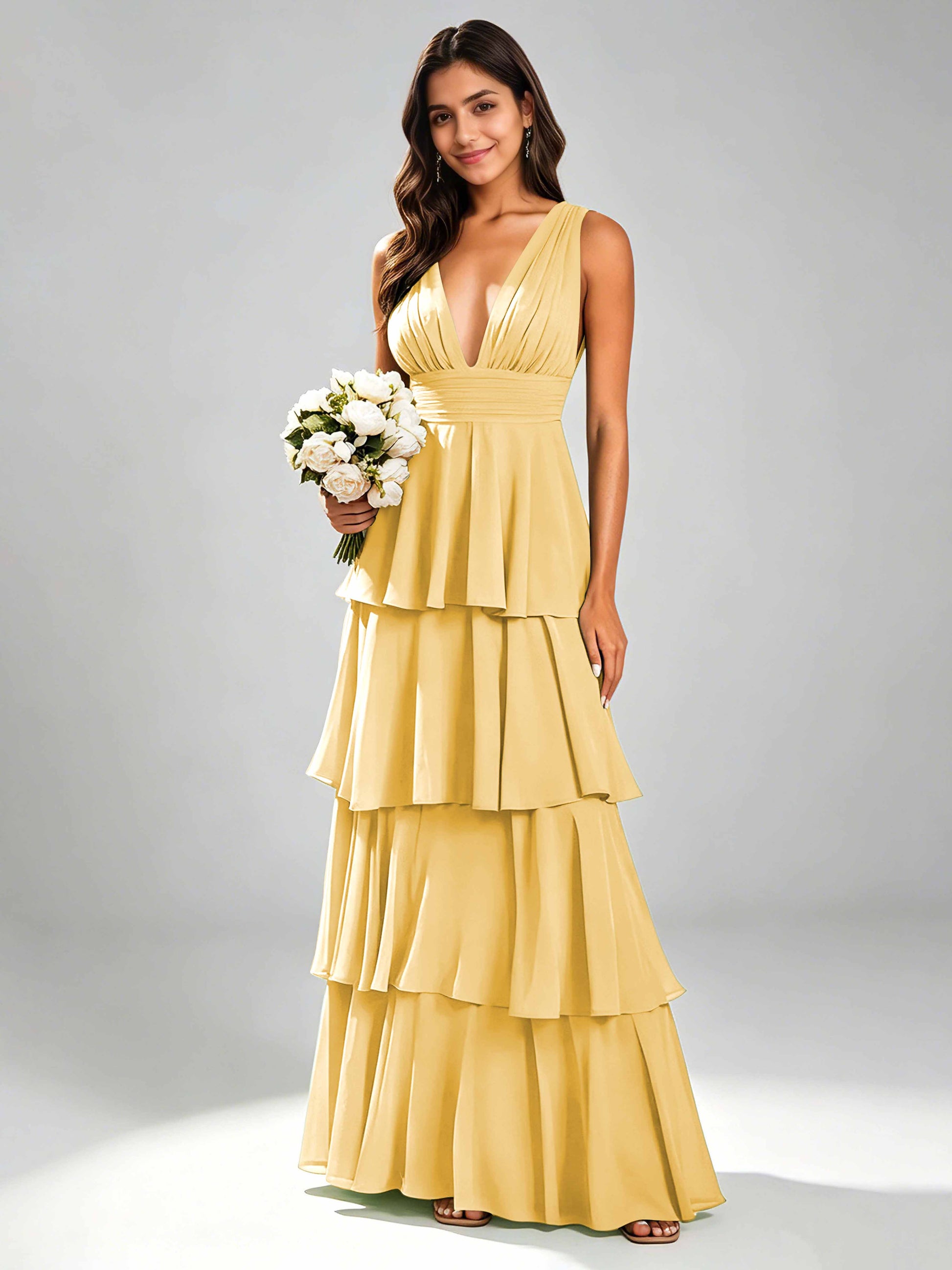 Tiered Chiffon Bridesmaid Dress for Wedding Garden Party