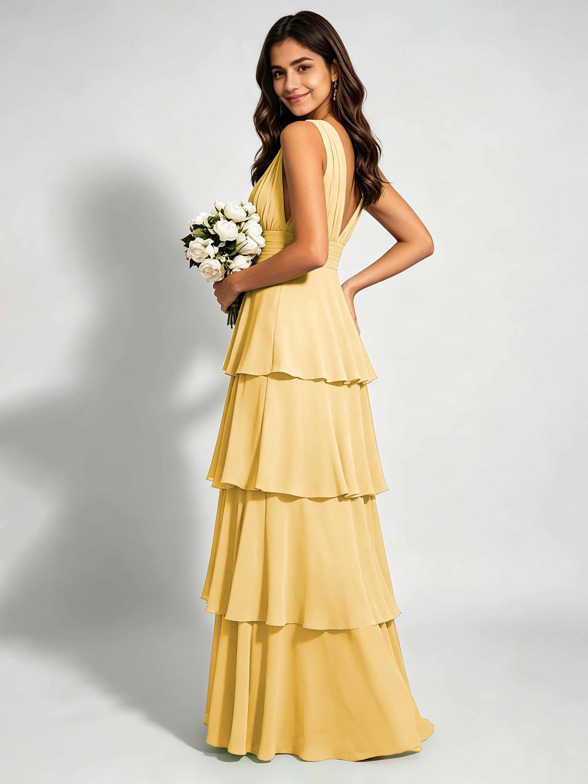 Tiered Chiffon Bridesmaid Dress for Wedding Garden Party
