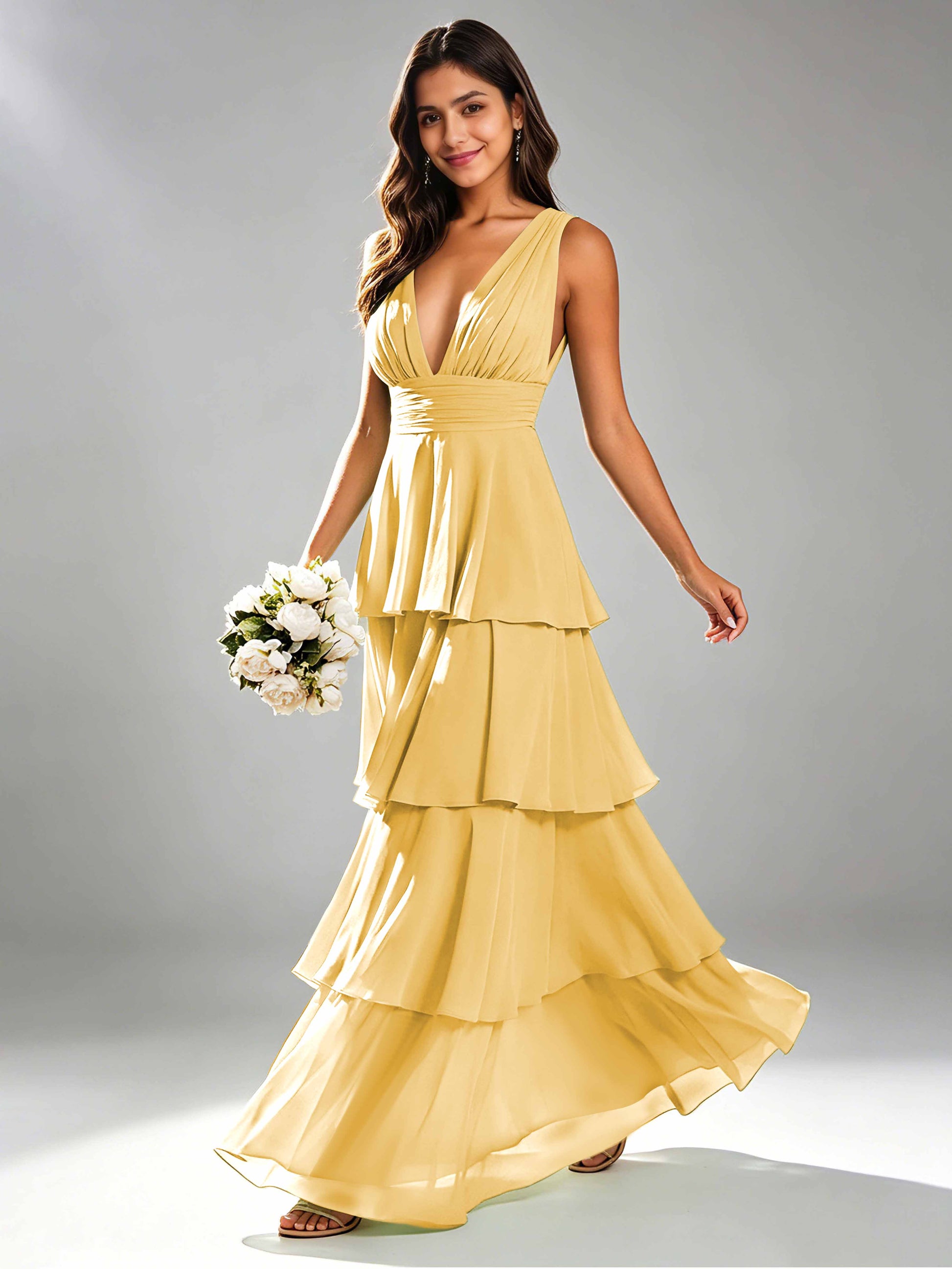 Tiered Chiffon Bridesmaid Dress for Wedding Garden Party