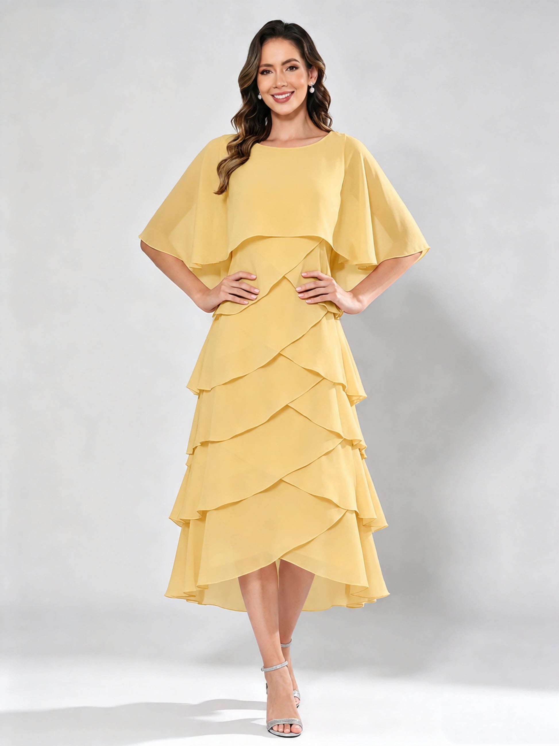 Chiffon Tiered Mother of The Bride Dress for Women Wedding