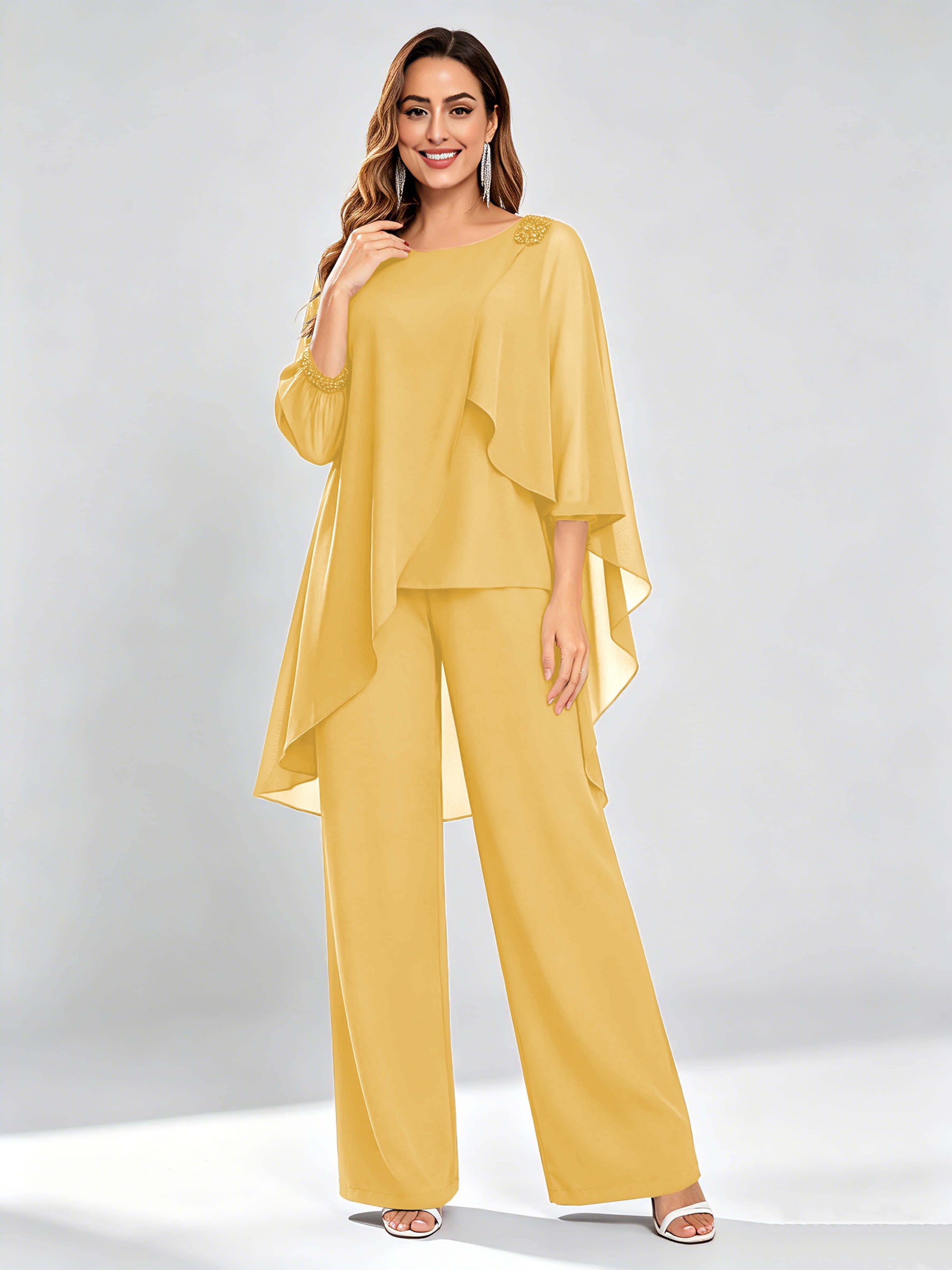 Asymmetric Chiffon 2 Pieces Mother of The Bride Pant Suits