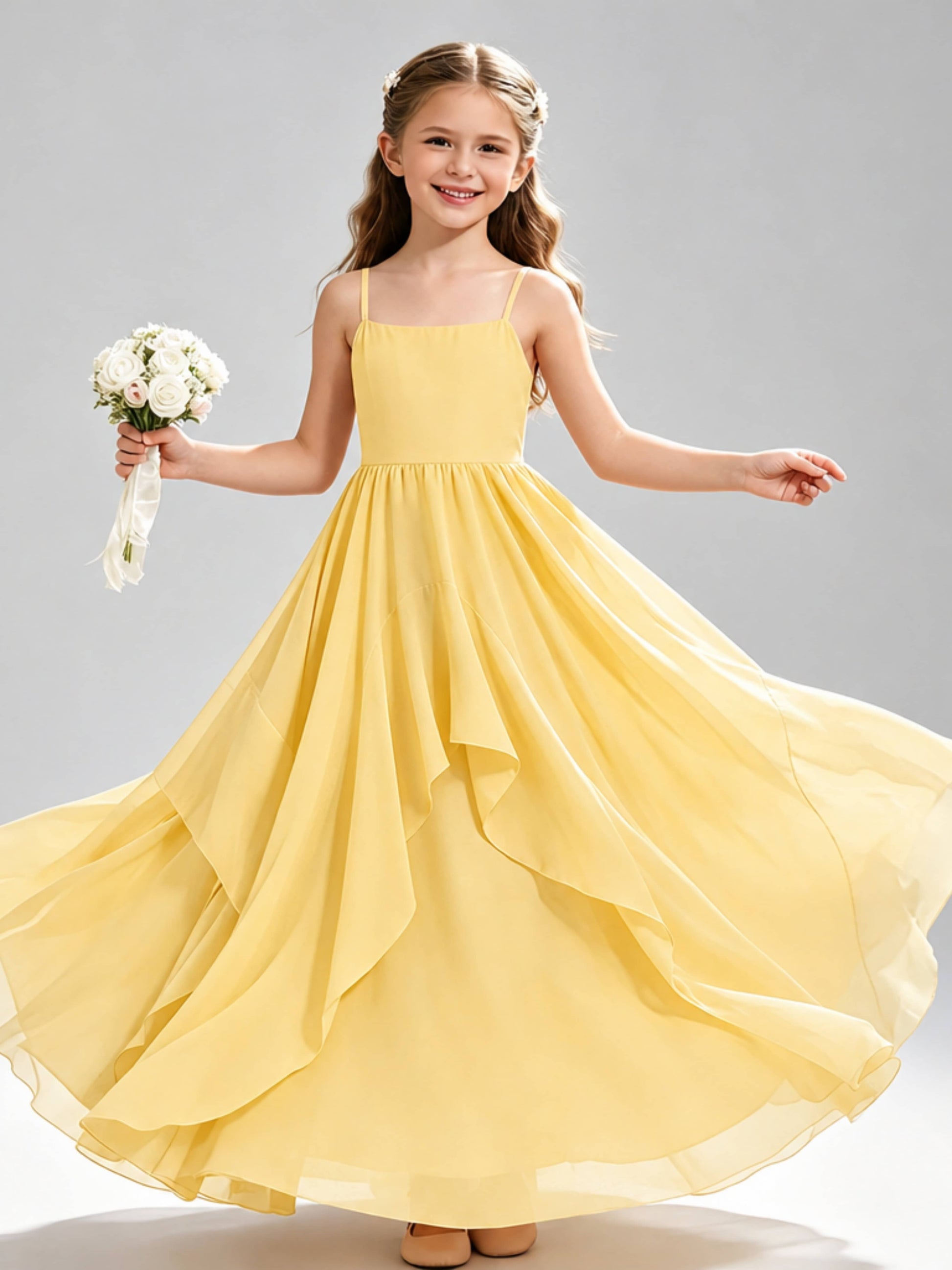 A-Line Spaghetti Straps Ruffle Junior Bridesmaid Dresses