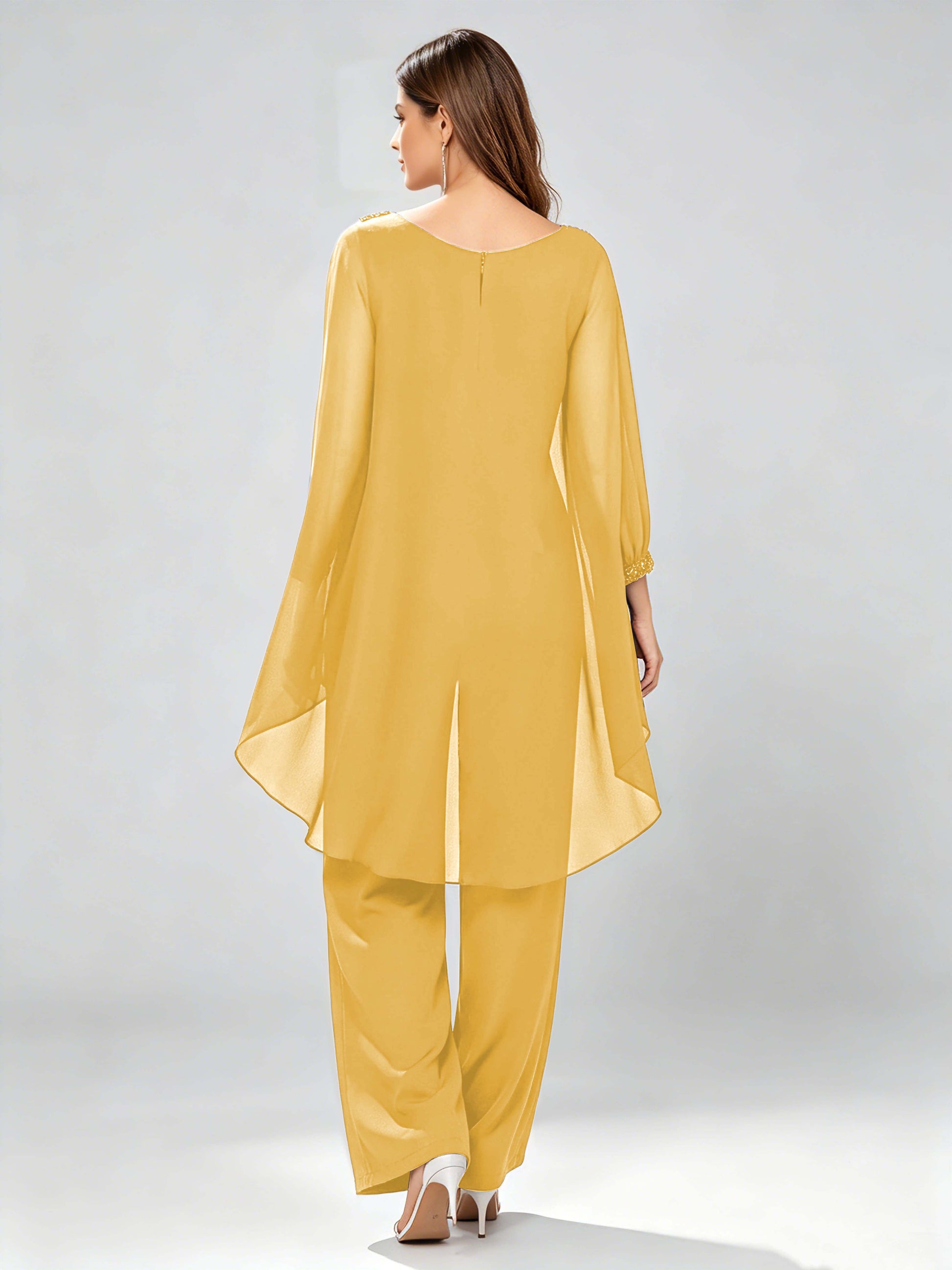 Asymmetric Chiffon 2 Pieces Mother of The Bride Pant Suits