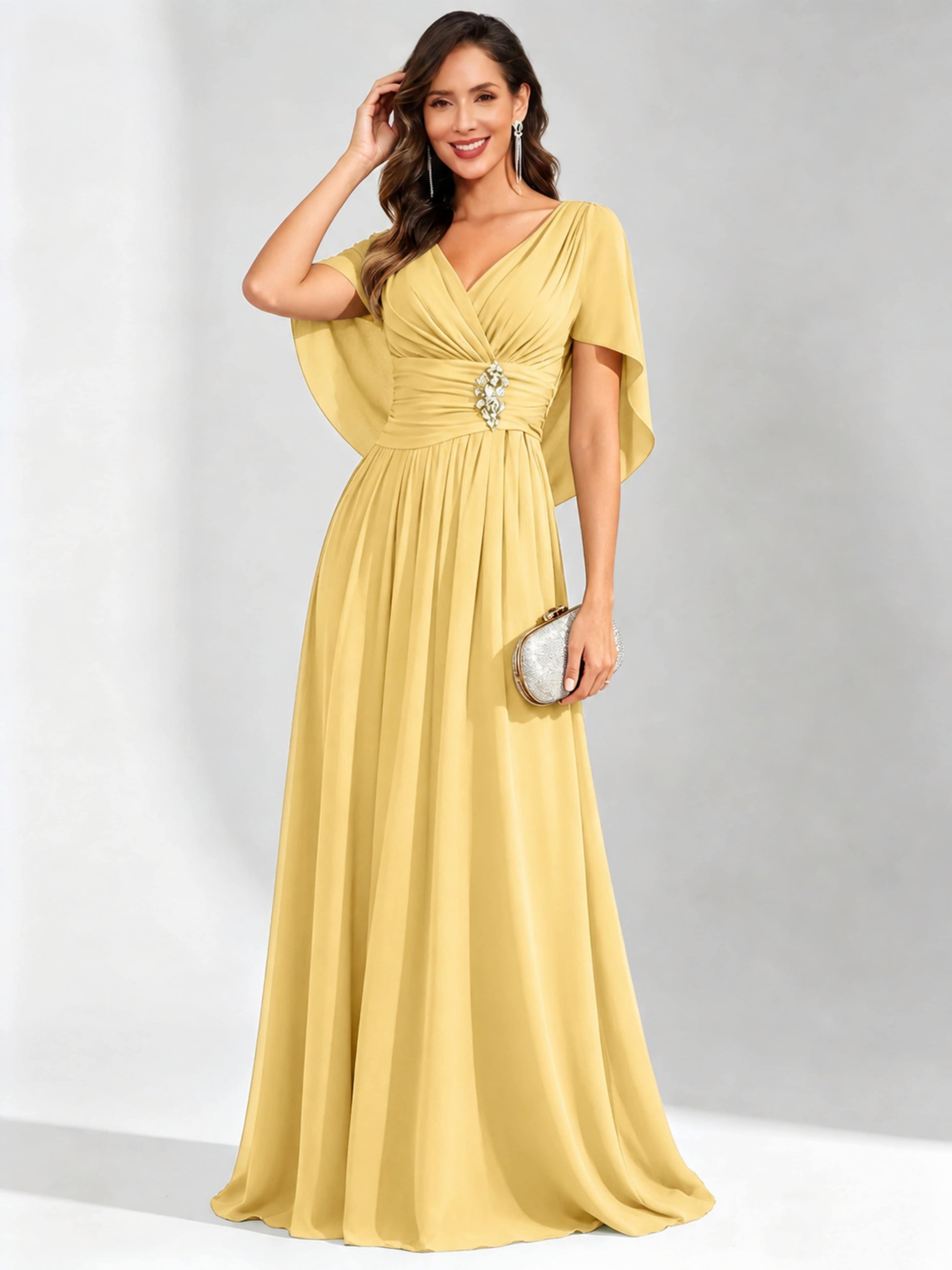 Long Chiffon Dressy Mother of The Bride Dresses with Cape