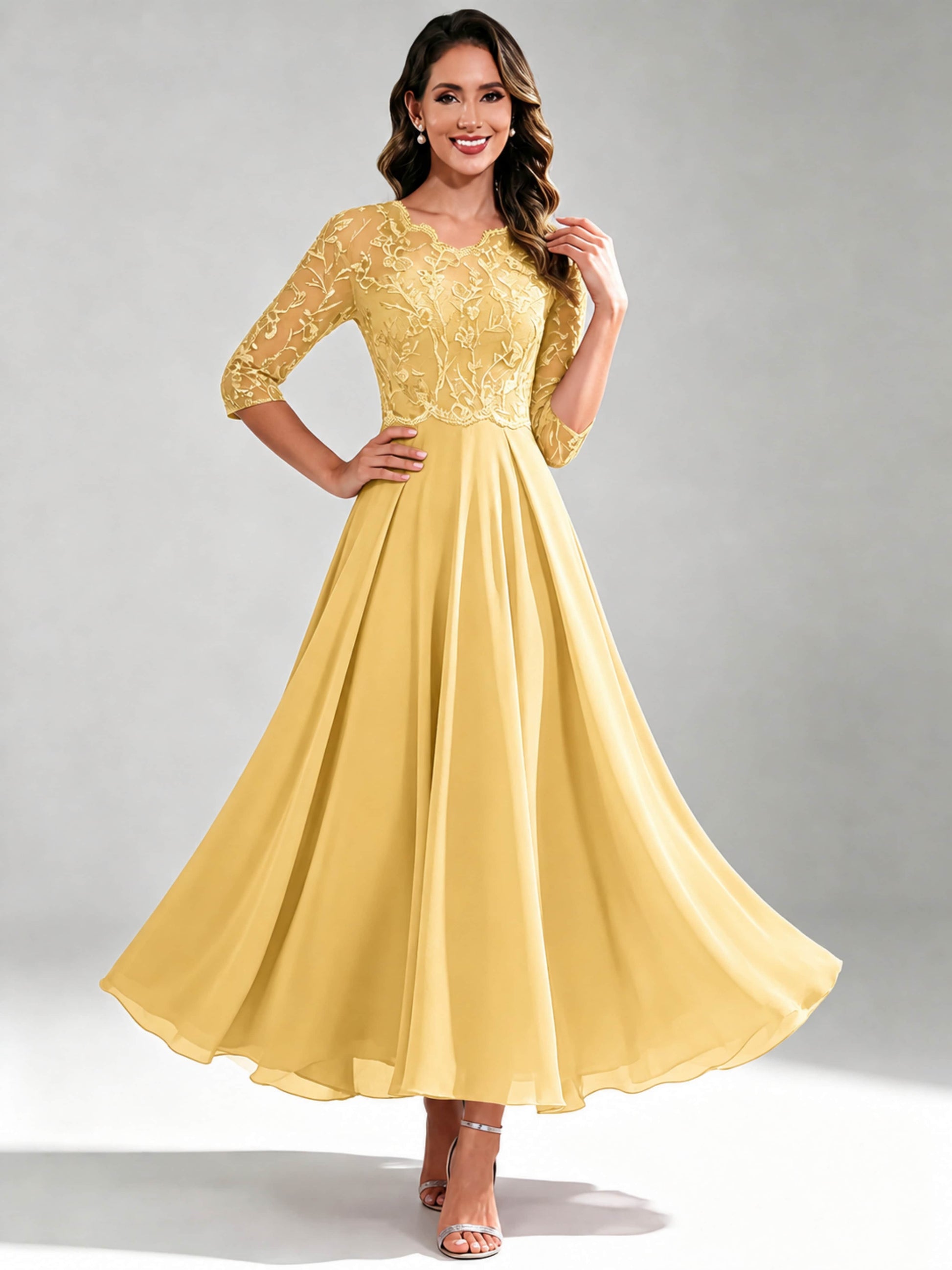 Lace Appliques Chiffon Dressy Mother of The Bride Dresses