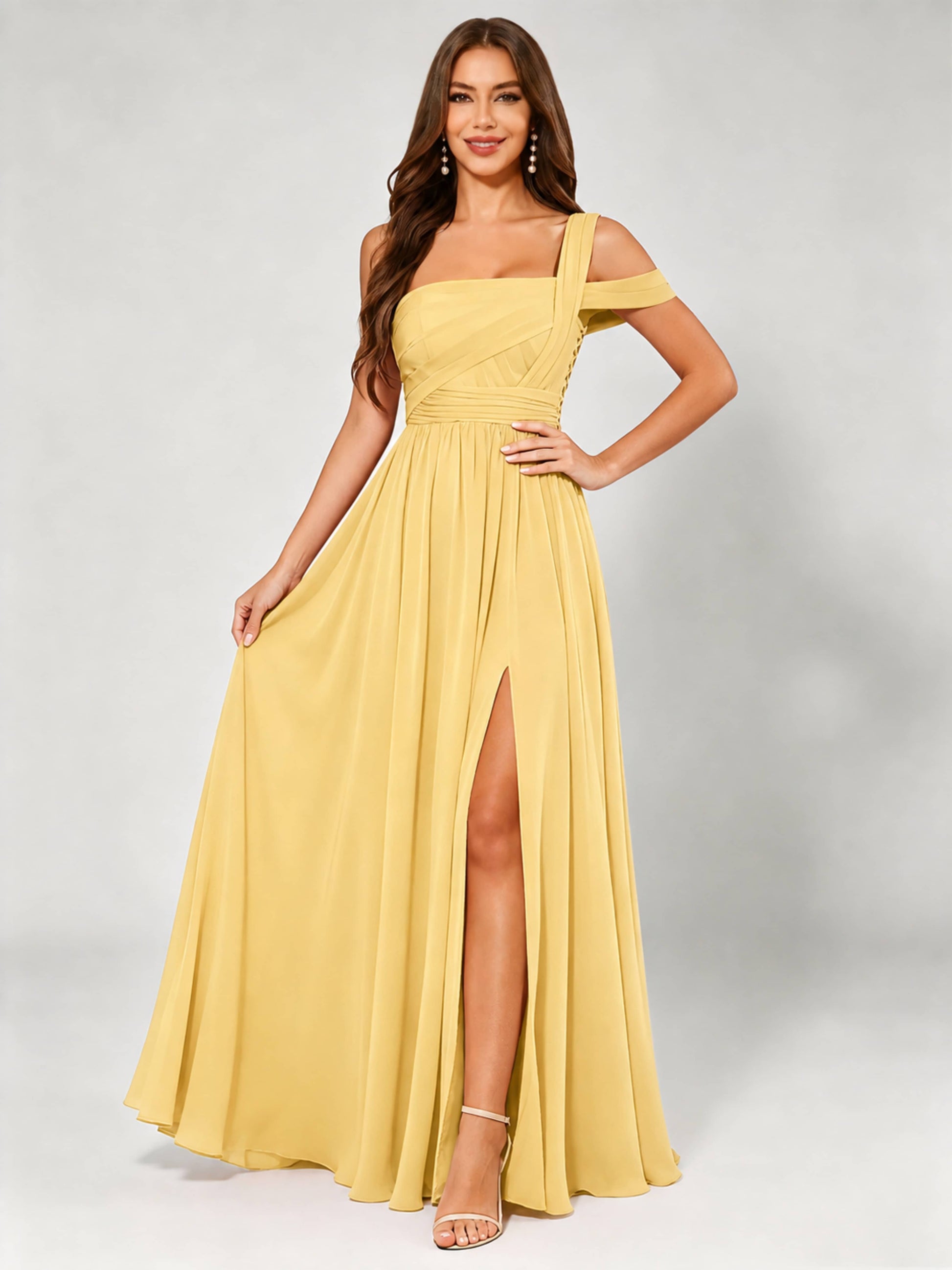 One Shoulder Chiffon Pleated Bridesmaid Dresses for Wedding