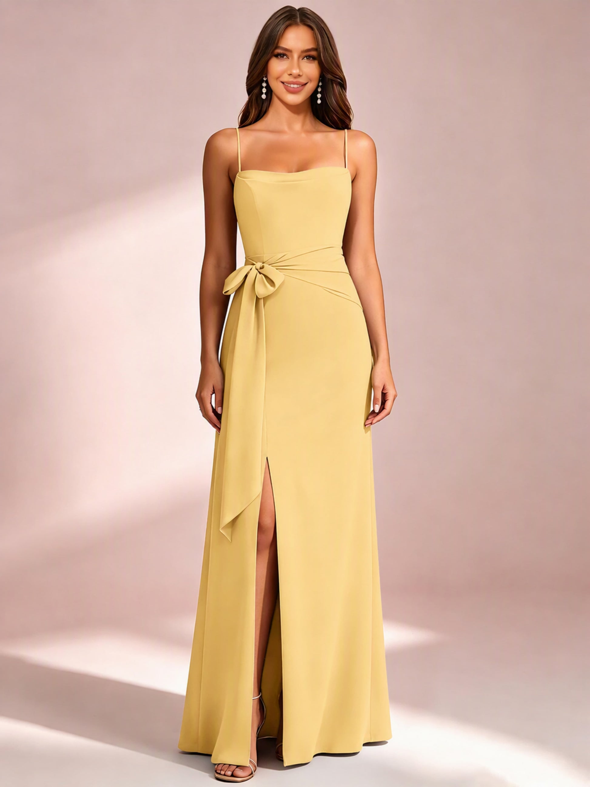 Spaghetti Straps Chiffon Bridesmaid Dress for Wedding with Belt