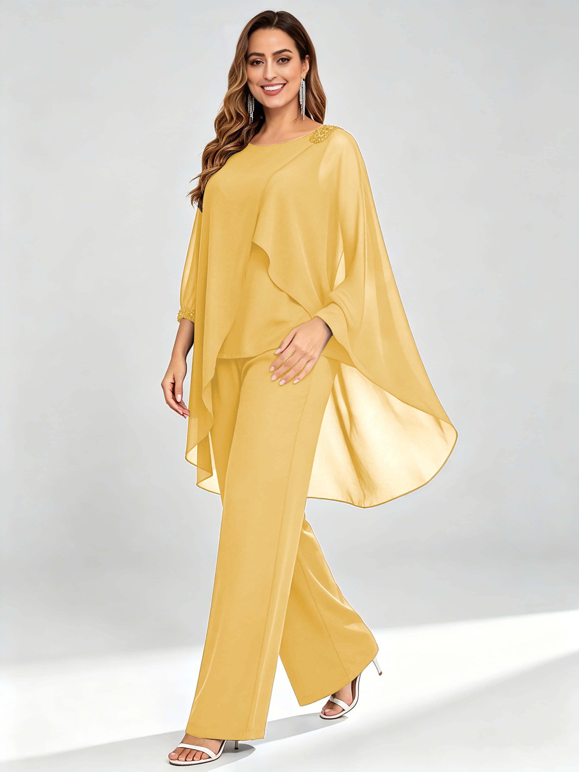Asymmetric Chiffon 2 Pieces Mother of The Bride Pant Suits