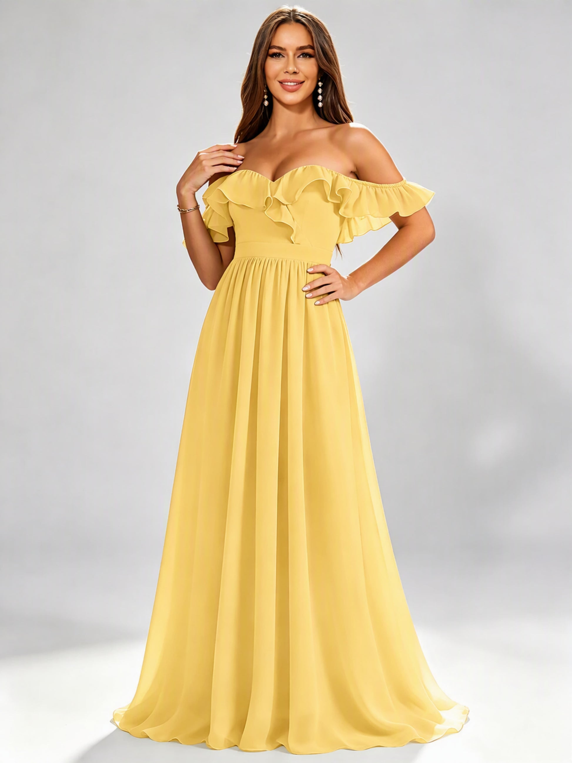Off The Shoulder Ruffle Bridesmaid Dress Formal Evening Dresses